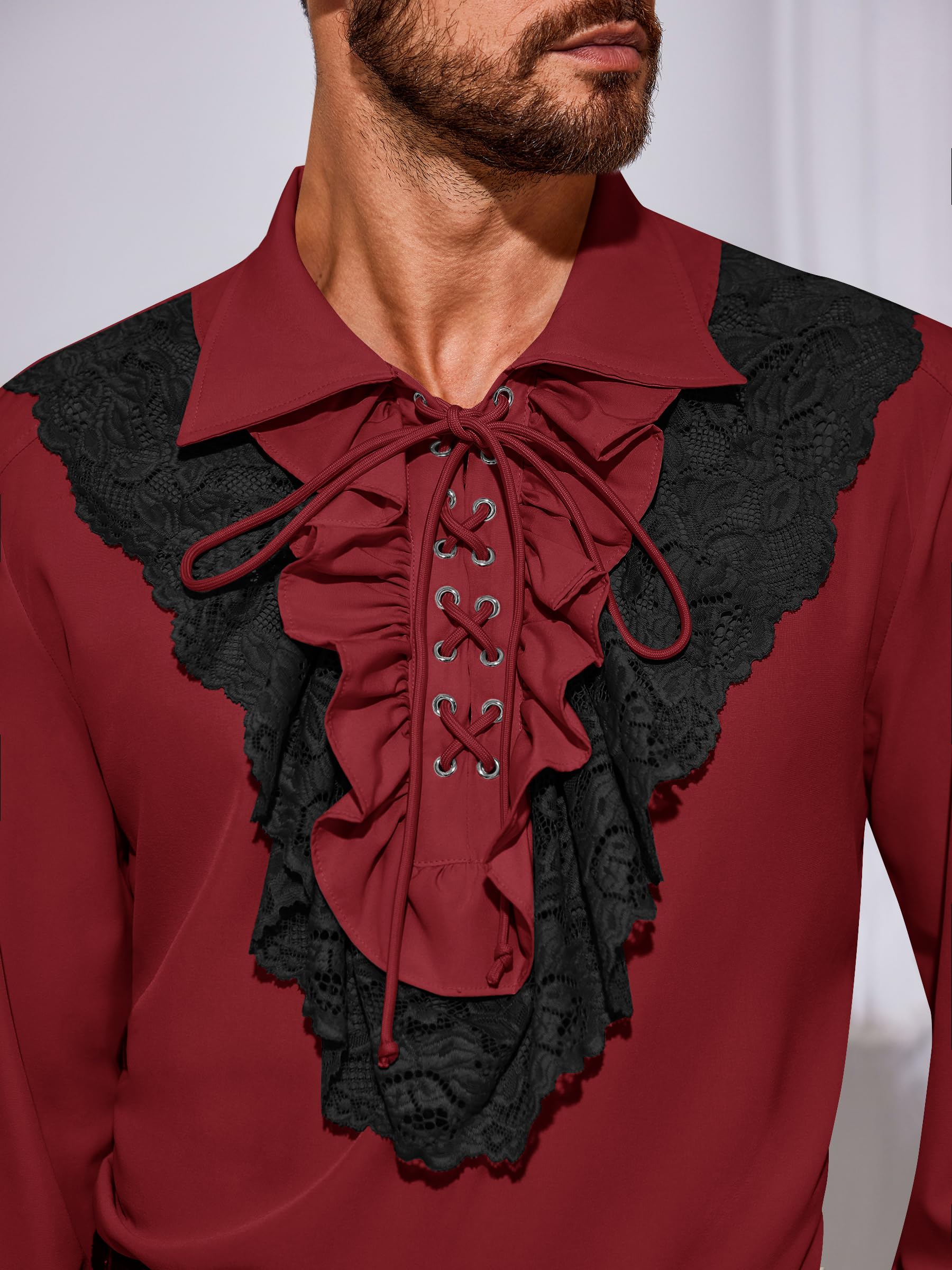 Runcati Mens Pirate Shirt Ruffle Renaissance Victorian Vampire Poet Shirts Steampunk Gothic Medieval Lace Costume