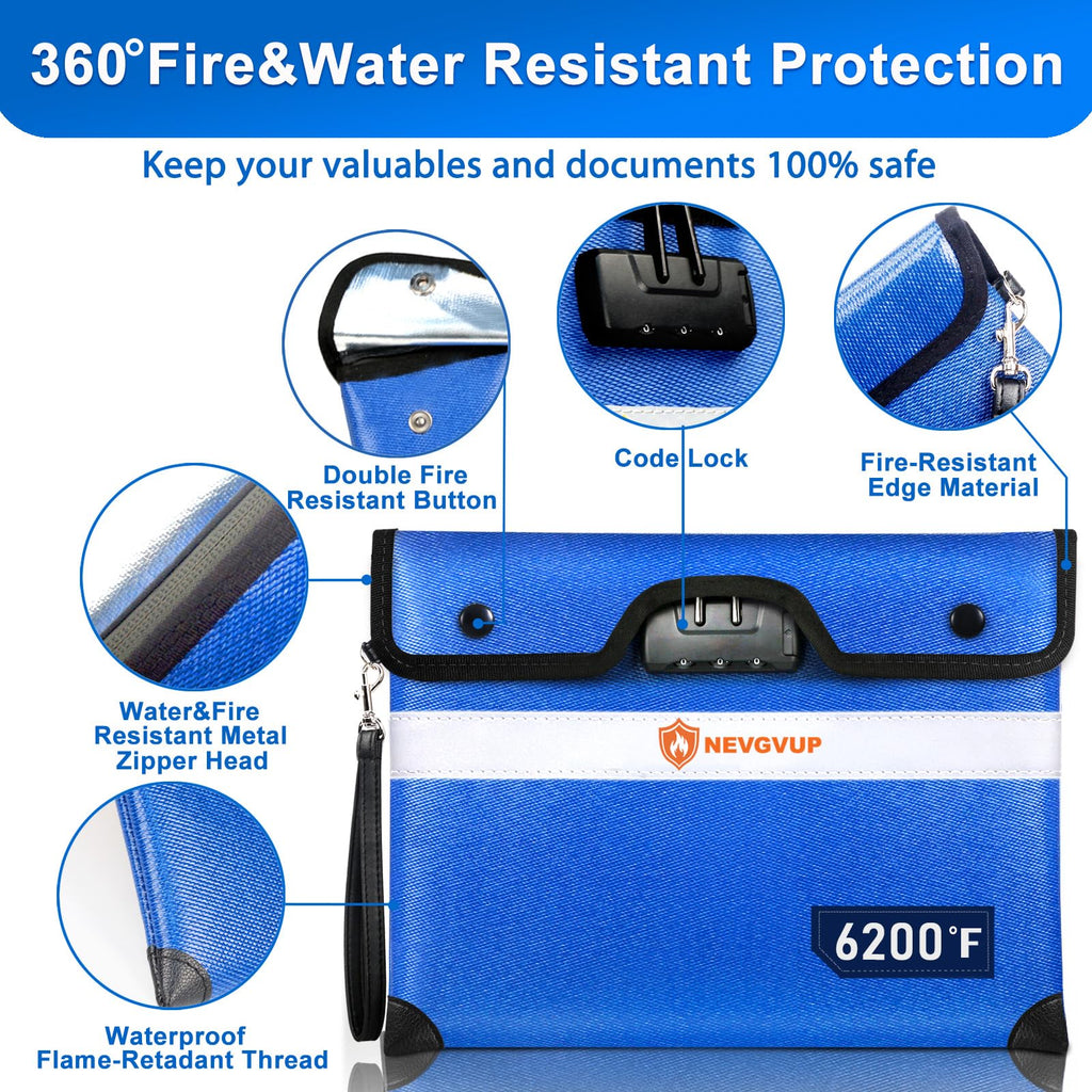 Fireproof Money Bag 4200°F - Heat Insulated, 9.8 x 6.5" Small Fireproof Document Bags with Waterproof Zipper, Fire proof Bag with Reflective Strip and Fireproofs Edeging, Fire Pouch Set for Valuables