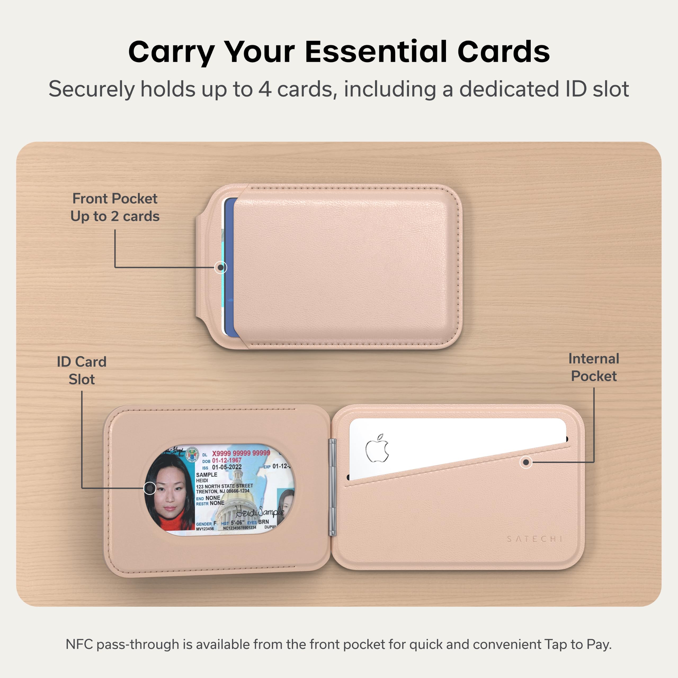 Satechi Magnetic Magsafe Wallet, Double Flap Stand Card Holder, 4 Slots with Front NFC Pass-Through, Adjustable Phone Attachment for iPhone 17/16/15/14/13/12, Travel Accessory