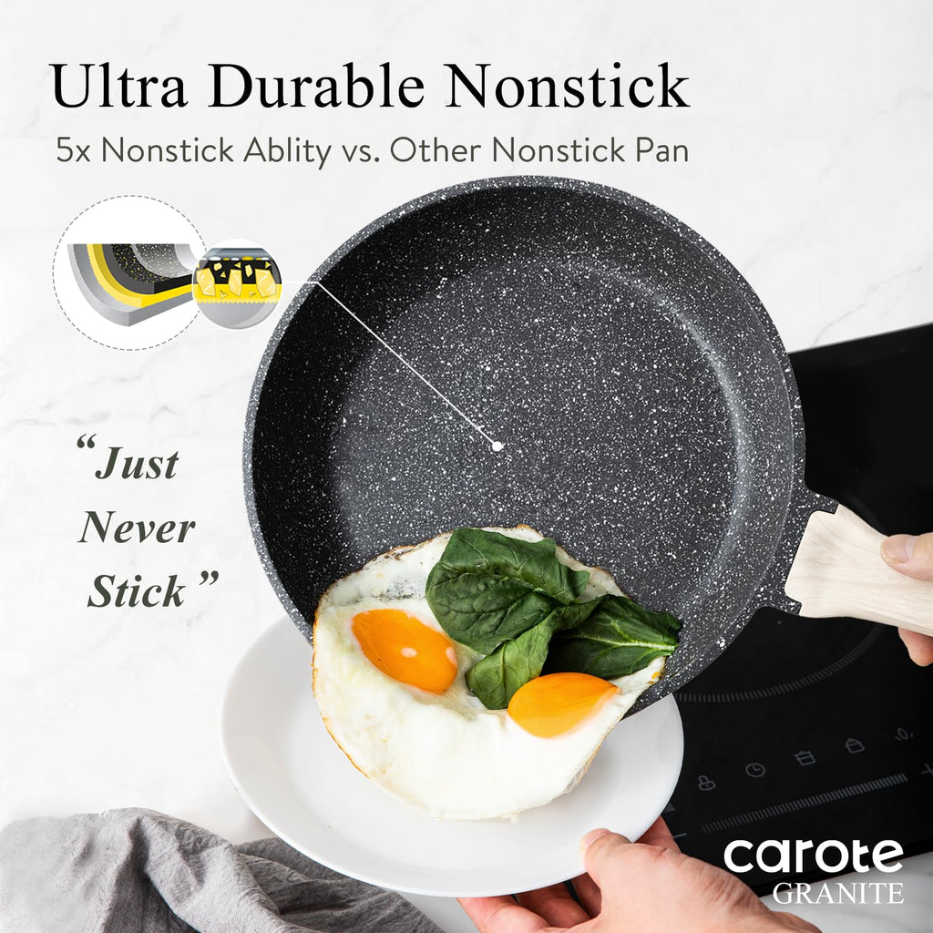 CAROTE 21pcs Pots and Pans Set Nonstick, Cookware Set Black Induction Kitchen Cooking Set w/Frying Pans & Saucepans(PFOS, PFOA Free)