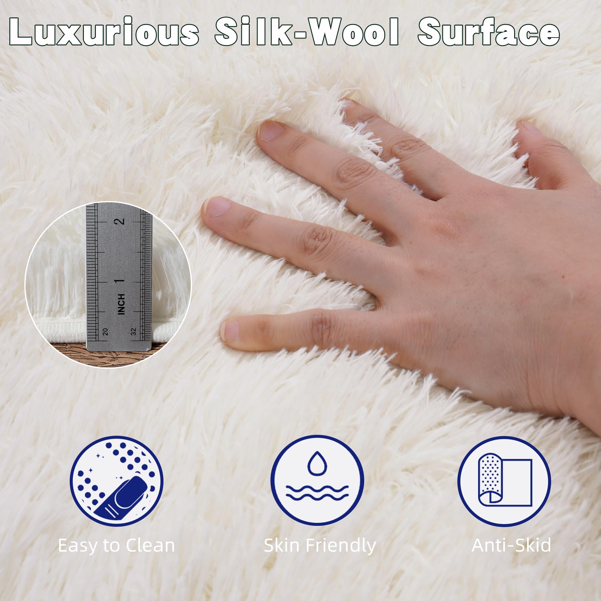 Beige Fluffy Rug for Bedroom 4x6ft - Ultra Soft & Non Slip Shaggy Area Rug, Comfy Durable Carpet for Living Room Kids Room Teens Dorm Home Decor, 1.7'' Thick Indoor Plush Carpets
