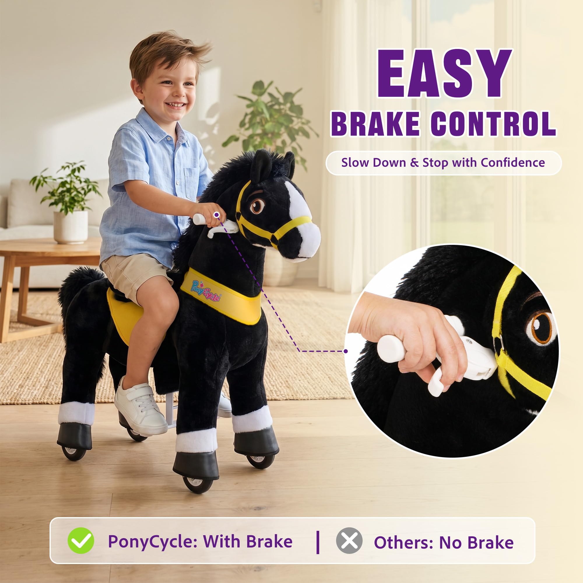 PonyCycle Ride on Toys Riding Black Horse Toys No Battery Required (with Brake/ 30" Height/Size 3) Pony Rider Walking Animals Rocking Horse Ride on Horse for Kids Riding Toys E338