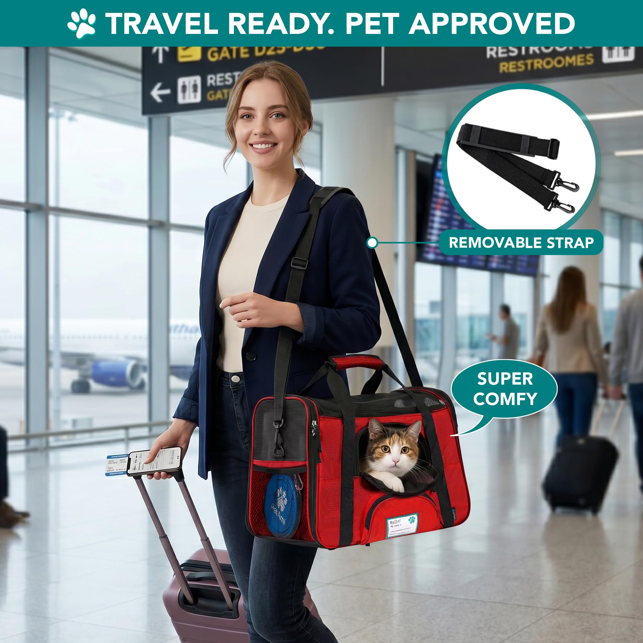 PetAmi Airline Approved Pet Carrier for Cats & Small Dogs, Soft Sided TSA Travel Carrier Bag with Sherpa Bed, Breathable Mesh Ventilation, Collapsible Bowl, Fits Under Seat, Up to 18 lbs, Small Black