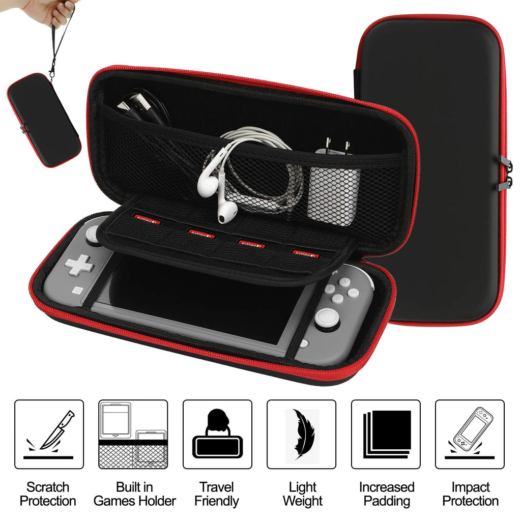 Switch Lite Accessories Bundle, Kit with Carrying Case,TPU Case Cover with Screen Protector,Charging Dock,Playstand, Game Card Case, USB Cable, Stylus,Thumb Grip Caps for Nintendo Switch Lite (Black)