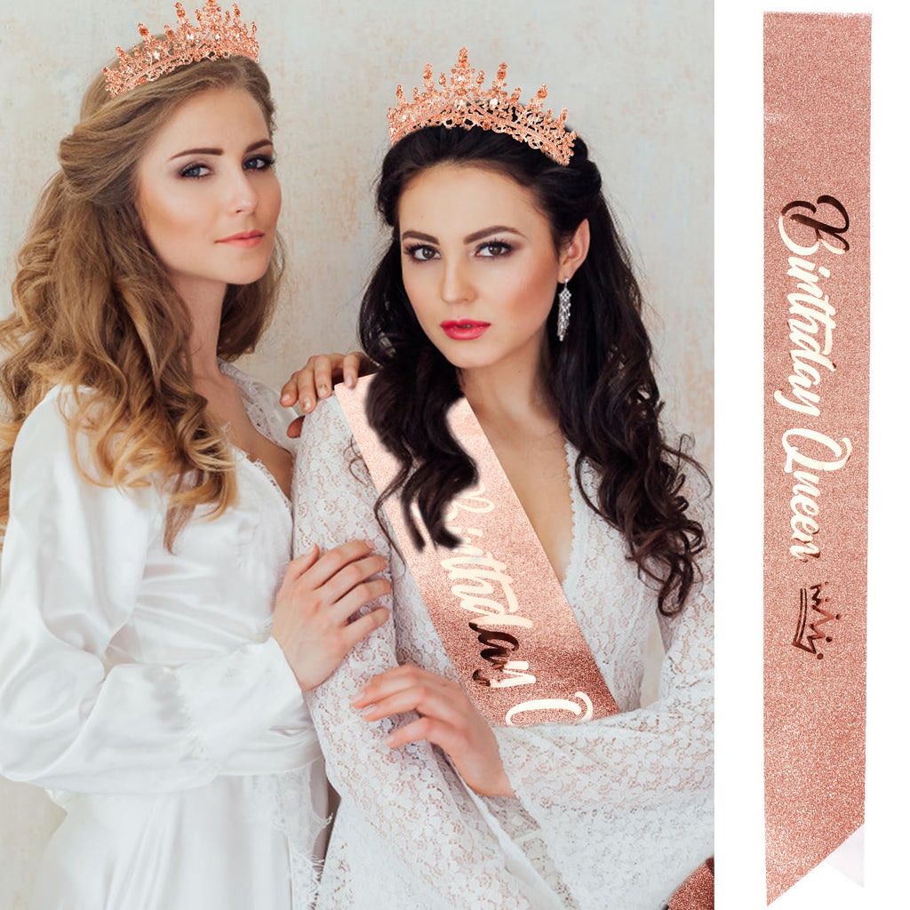 VELSCRUN AB Silver Crystal Birthday Queen Tiara Crowns for Women Girls Birthday Queen Headband Sash Elegant Princess Crown with Combs Hair Accessories Happy Birth Party Decorations Mom Gift