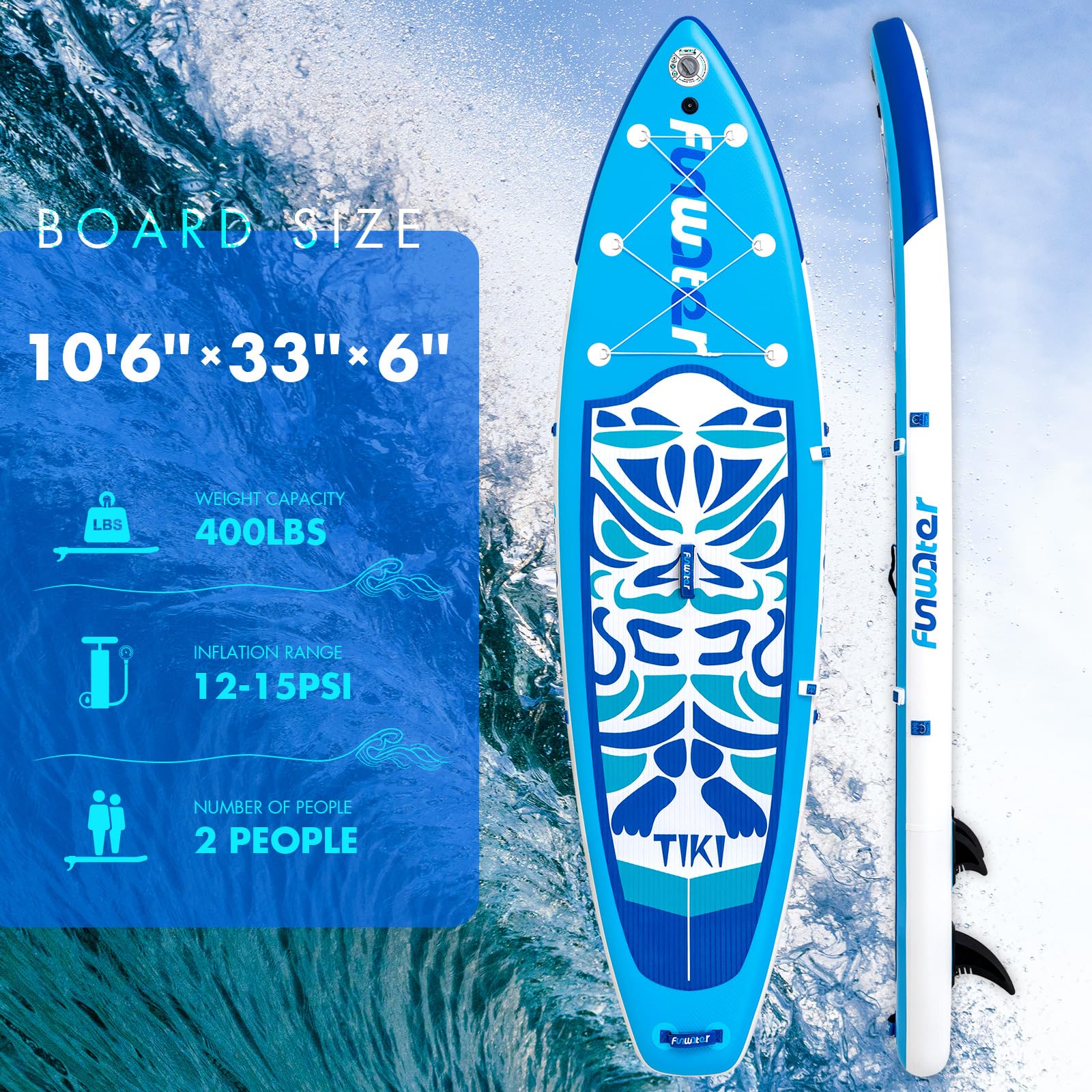 FunWater Inflatable Ultra-Light Stand Up Paddle Board for All Skill Levels with Premium SUP Paddleboard Accessories,Non-Slip Comfort Deck for Youth & Adults