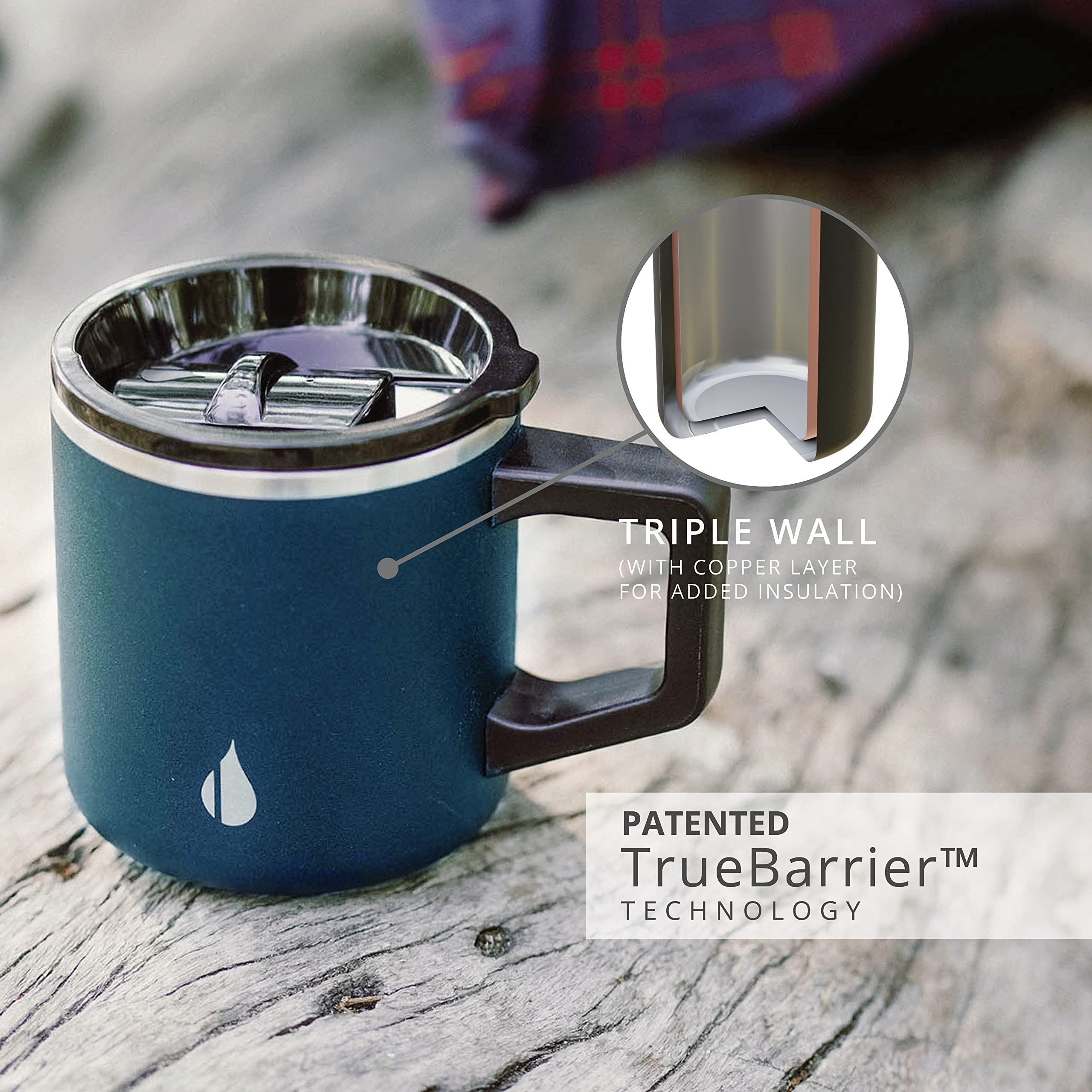 Elemental Insulated Coffee Mug - Triple-Wall Stainless Steel Summit Travel Cup for Hot and Cold Drinks - Thermal Coffee Mug with Lid and Handle for Camping, Office & Travel 12oz - Black