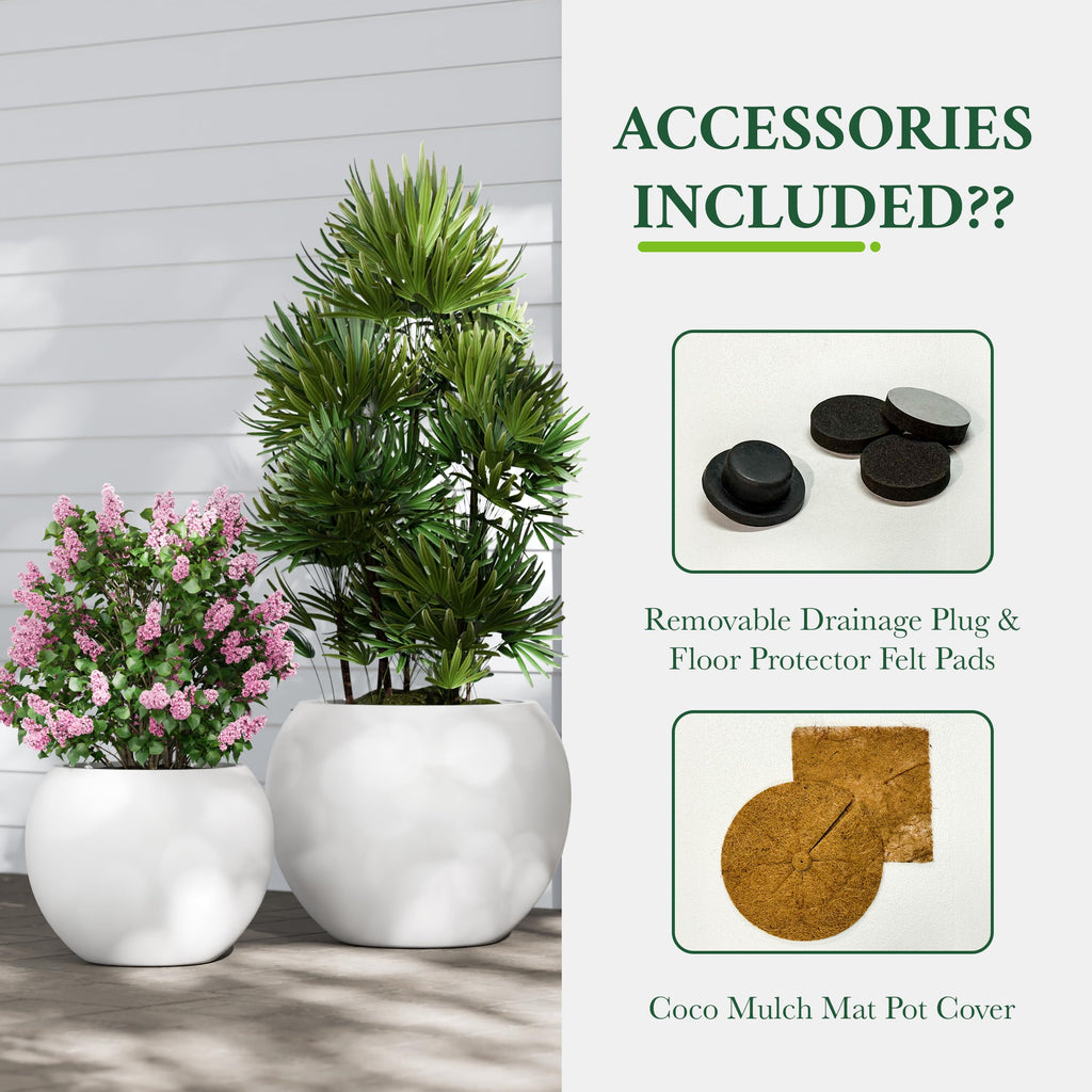 DTY Fiberstone Globe Planter Indoor Outdoor — Lightweight Sphere Ball Pot for Olive Tree, Monstera & Palm | Fiberglass Stone | UV Resistant, Drainage Hole | 2 Coco Mats | Black | 12.6" D × 10" H
