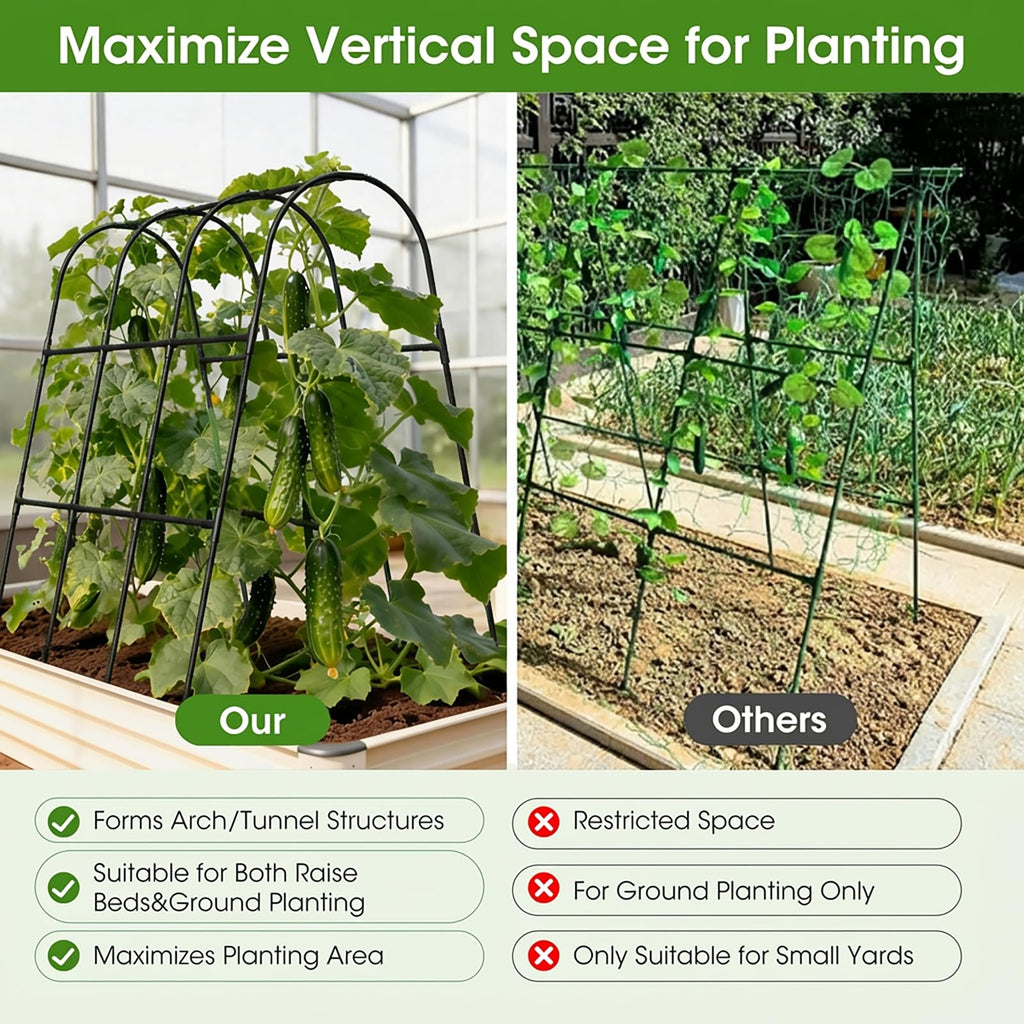 Cucumber Trellis for Raised Bed,U-Shape Garden Trellis for Climbing Plants Outdoor, Metal Arch Vegetables Trellis, Plant Support for Vine (Green, 31.5" Lx21.6 Wx47.2 H-Small)
