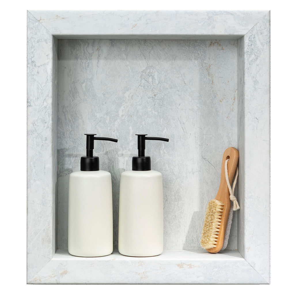 Palisade 17.5 in x 15.5 in Vinyl Shower Niche Ashen Slate | Waterproof Shower Insert