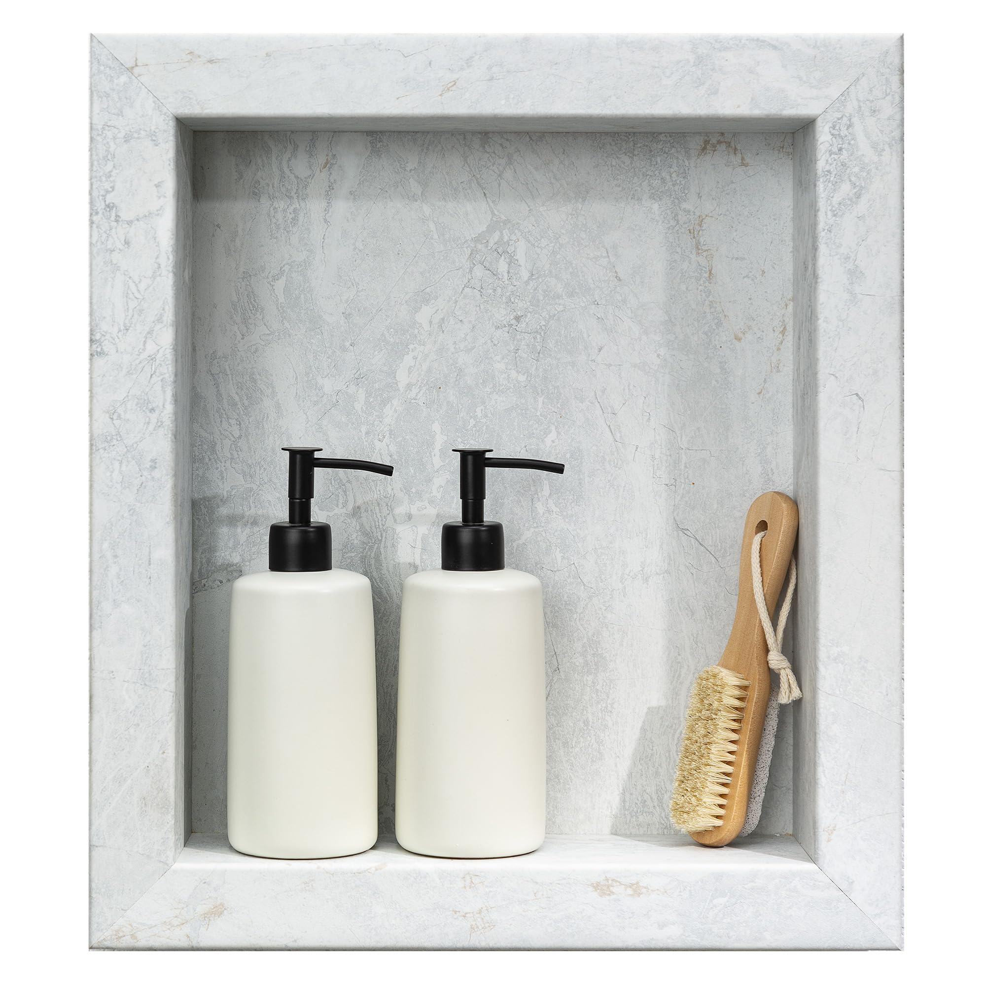 Palisade 17.5 in x 15.5 in Vinyl Shower Niche Ashen Slate | Waterproof Shower Insert