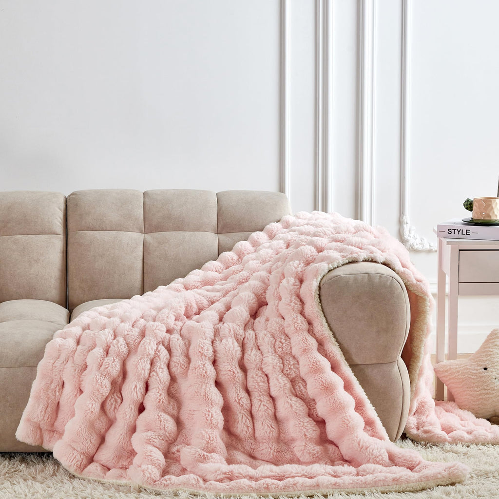 50x60 Inches Ultra-Soft Fuzzy Faux Fur Plush Throw Blanket - Thick, Warm Sherpa for Couch, Sofa, Bedroom, Camping - Decorative Blanket for Cozy Warmth, Bubble Grey