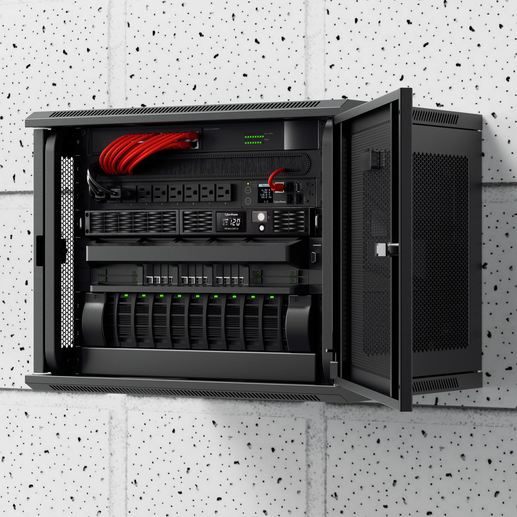 CyberPower PR500LCDRT1U Smart App Sinewave UPS Battery Backup and Surge Protector, 500VA/400W, 7 Outlets, AVR, 1U Rack/Tower, UL Certified