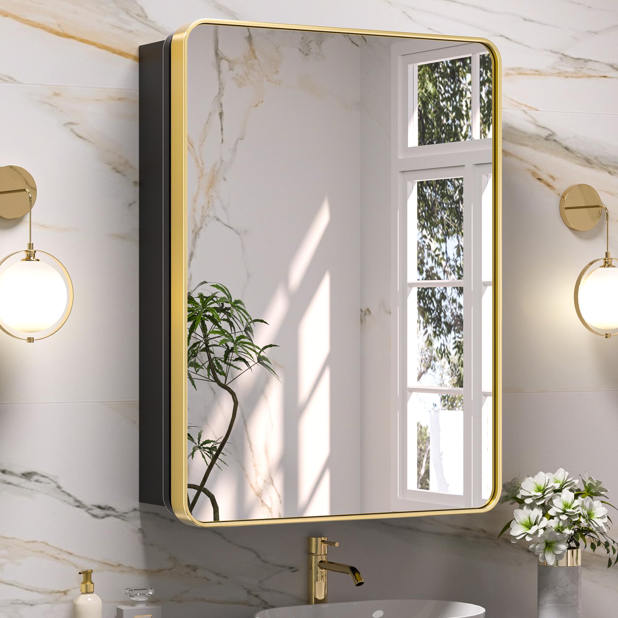 Keonjinn 15 x 36 Inch Black Slim Medicine Cabinets, Narrow Bathroom Side Medicine Cabinet with Mirror, Stainless Steel Framed, Adjustable Shelves, Recessed or Wall Mount, Modern Farmhouse