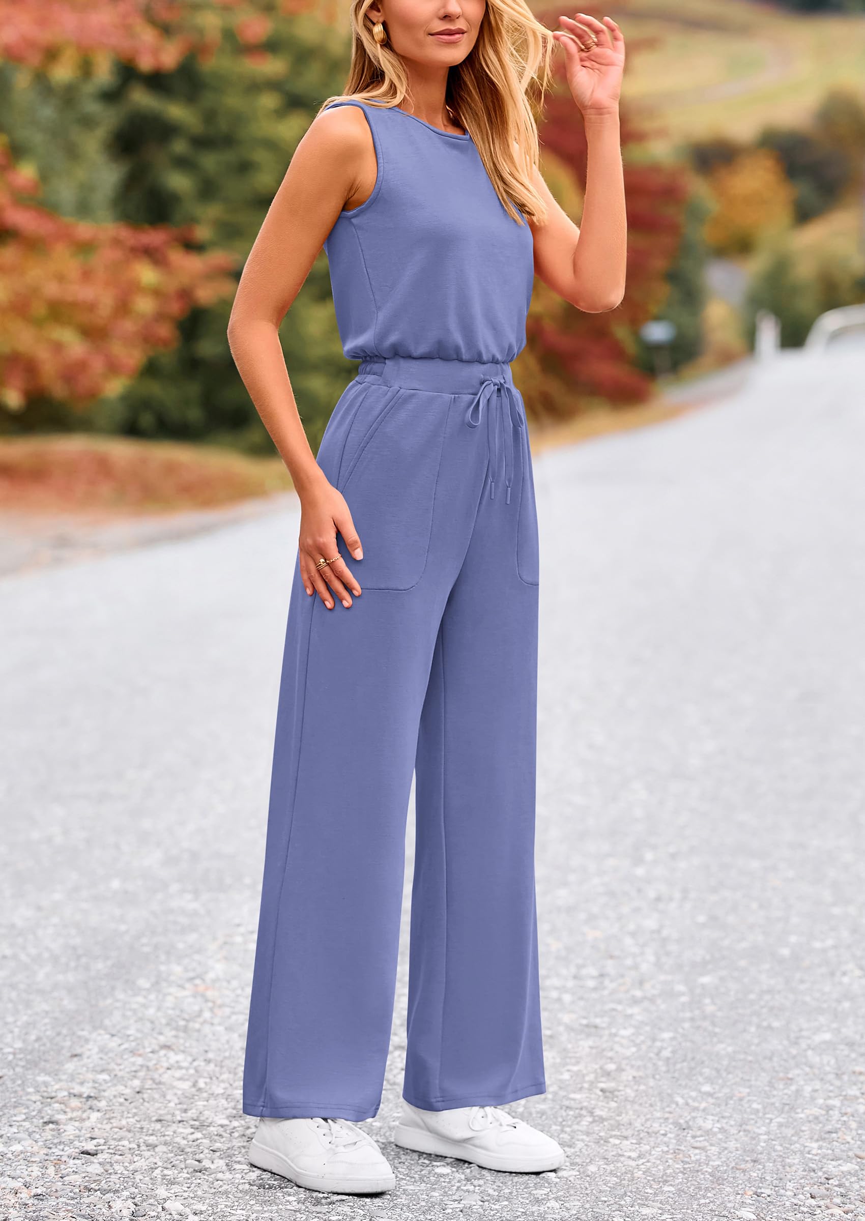 PRETTYGARDEN Jumpsuits for Women Casual 2026 Summer Sleeveless Wide Leg Pants Rompers One Piece Beach Vacation Spring Outfits