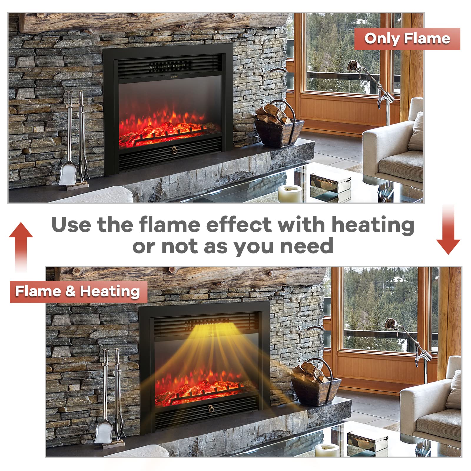 Giantex 18" Electric Fireplace Insert Heater, Wall Recessed/Mounted Fire Places Electric Fireplace with Remote, 2 Modes Heat, 9H Timer, 5 Brightness, 750/1500W Freestanding Fireplace