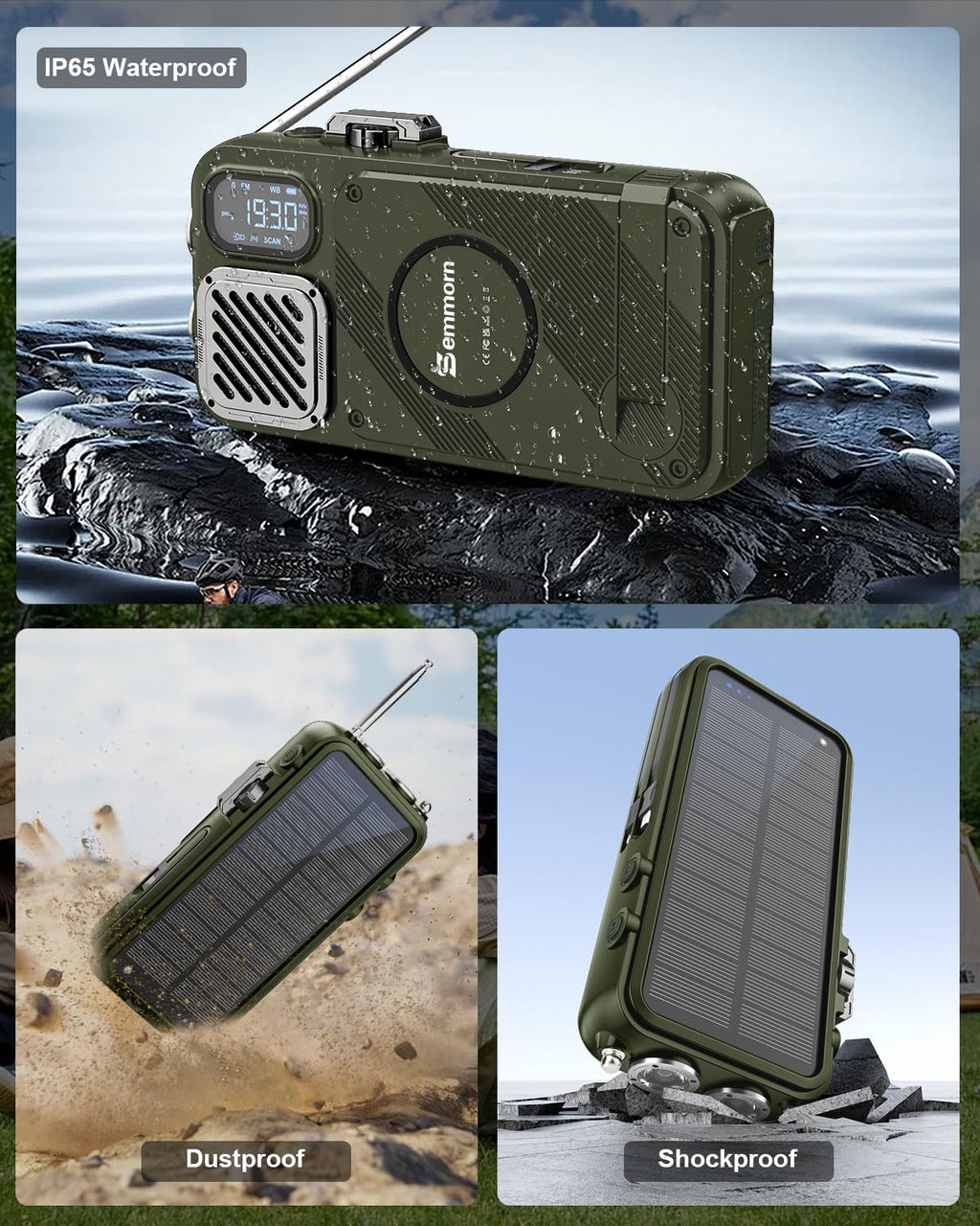 Emergency Radio&22000mAh Solar Power Bank, FM NOAA Weather Radio, Portable Hand Crank Bluetooth Radio, 20W Fast Charge Wireless Phone Charger, SOS Flashlight for Emergency/Home (Green)