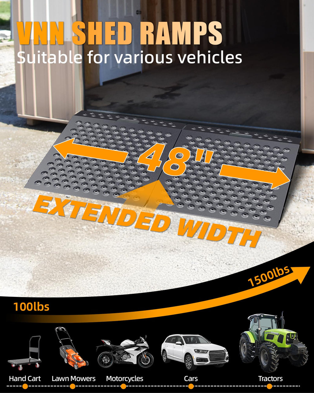 VNN 29" x 24" Shed Ramp for Riding Mower - 750 LB Capacity Shed Ramps, Anti-Slip Punch Plate Ramp for ATV, Motorcycles, Garages & Barns (1PC,Black, Alloy)