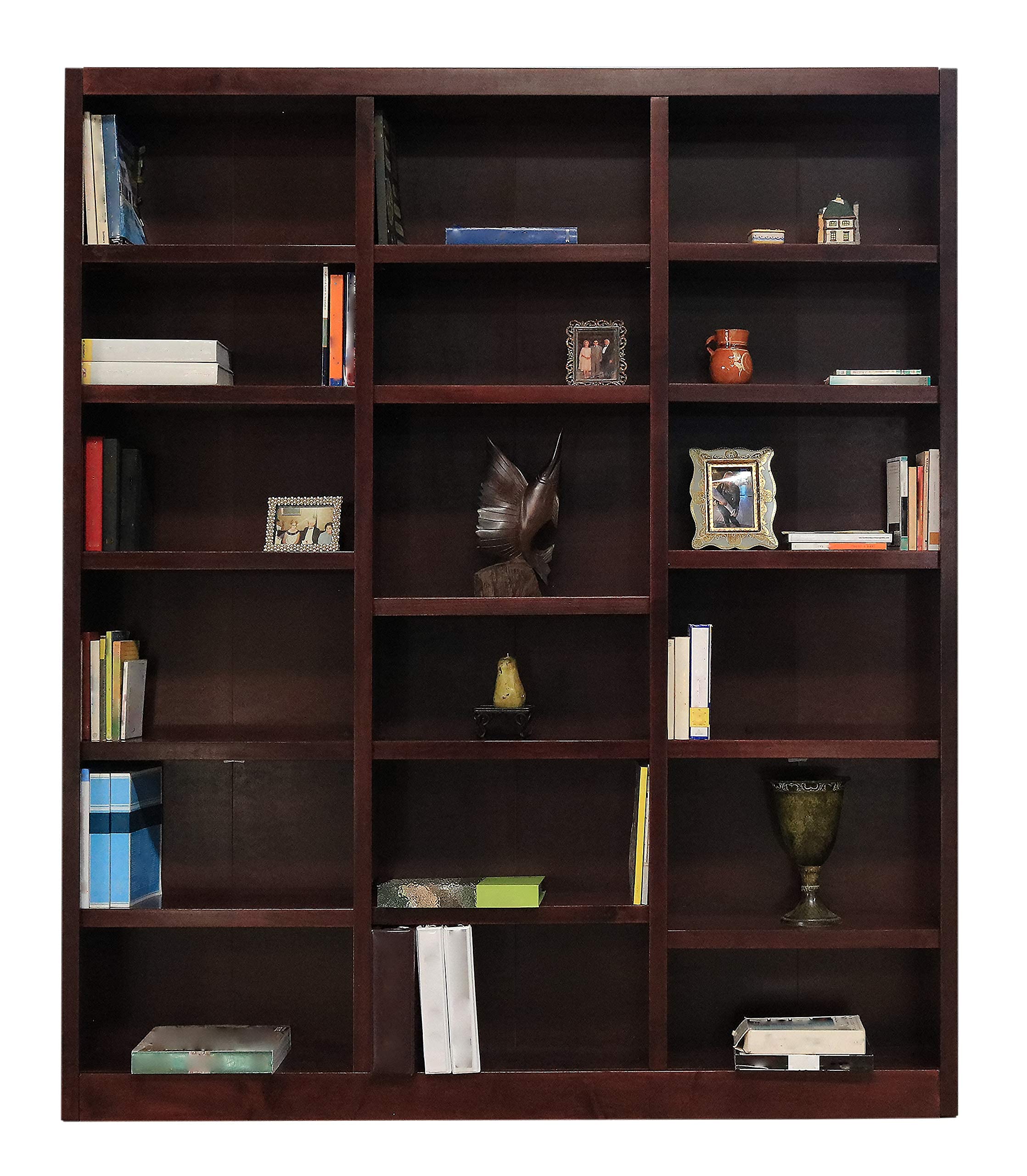 Concepts In Wood 84" Traditional Triple Wide Wood Bookcase with 15 Adjustable Shelves & 3 Fixed Shelves, Assembly Required, for Laundry/Bedroom/Kitchen/Garage/Office, in Cherry Finish