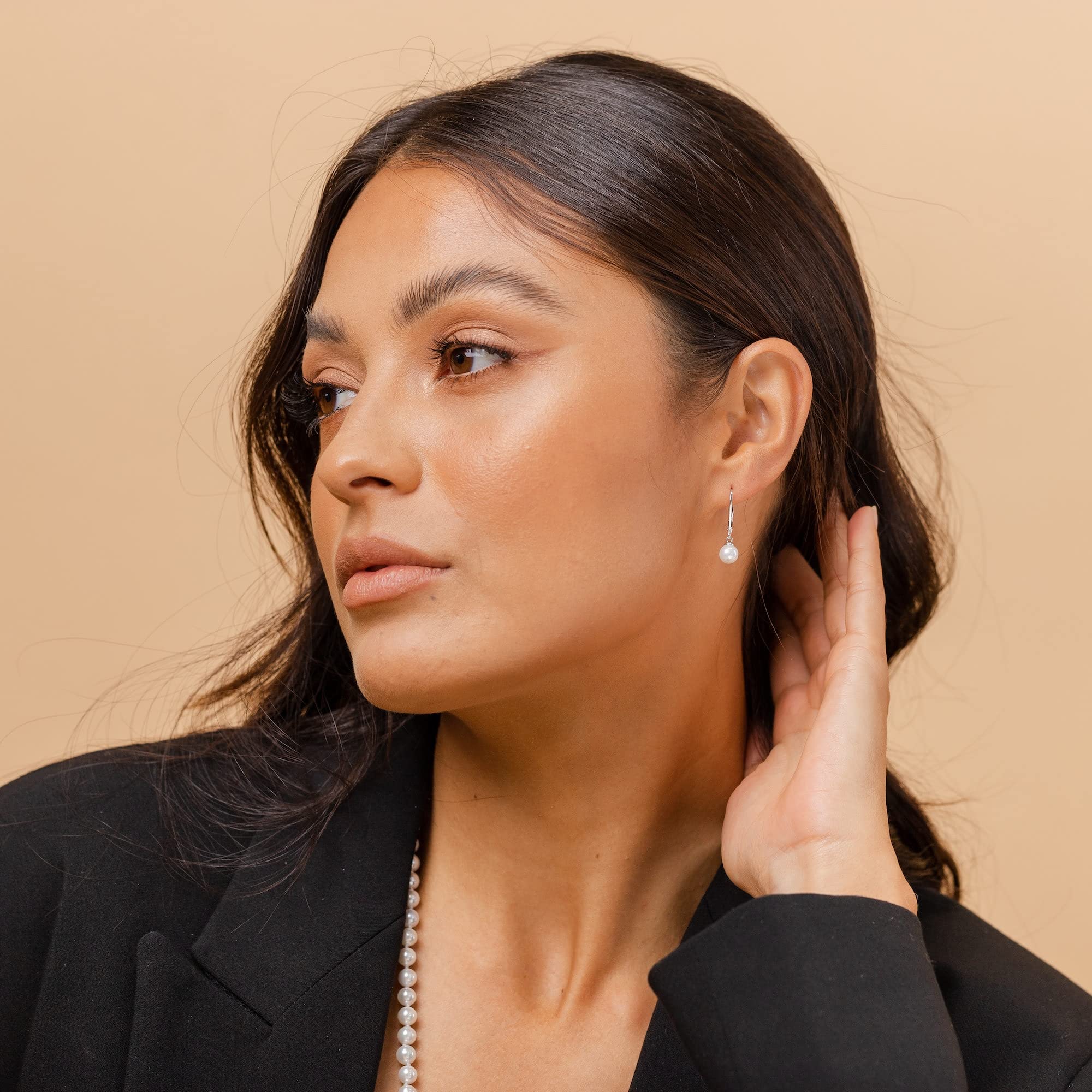 PAVOI Handpicked AAA+ Quality Freshwater Cultured Pearl Earrings Leverback Dangle Stud Pearl Earrings