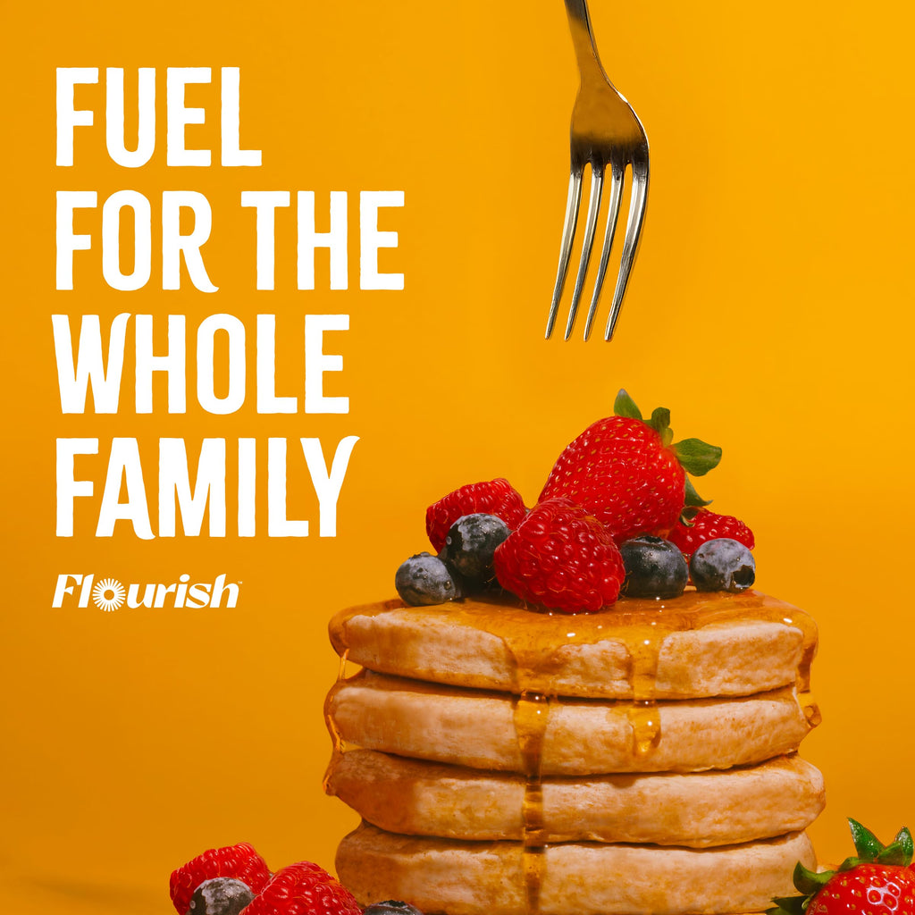 Flourish Protein Pancake & Waffle Mix, with Whey Protein & Flax Seed, No Added Sugar, High in Protein & Fiber - Just Add Water - Birthday Cake Flavour 16oz (2 pack)