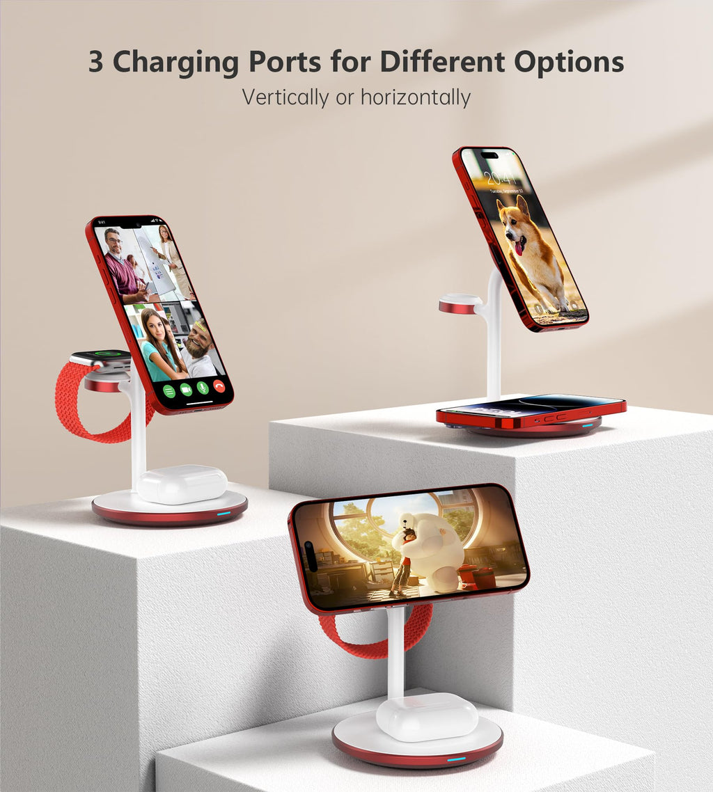 XooFly 3 in 1 Wireless Charging Station for Apple Devices, Fast Wireless Mag-Safe Charger Stand with 20W Adapter for iPhone 17/16 15 14 13 12 Pro Max/Pro/Plus/Air/Mini, iWatch, AirPods (Black)