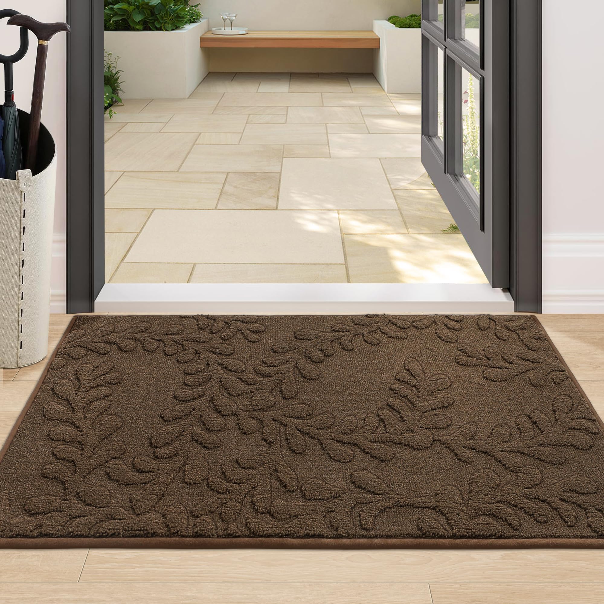 BEQHAUSE Door Mats 20”x32”, Non-Slip TPR Backing Entryway Doormat, Super Absorbent Welcome Mat for Front Door, Mud Shoes & Paws, Washable Entry Rugs, Black