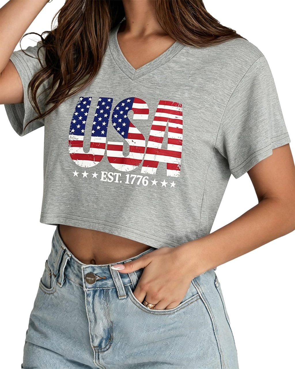 Womens Crop Tops Summer Baisc Tees V Neck T Shirts Casual Short Sleeve Cropped Top 2026