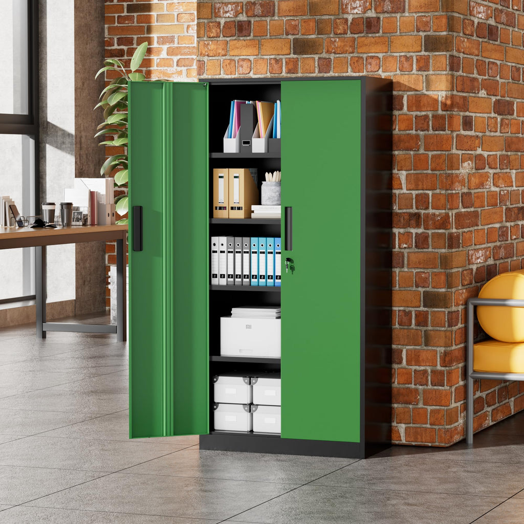 Greenvelly Metal Storage Cabinet, 36" Locking Storage Cabinet with Doors and Shelves, Lockable Storage Cabinets for Home Office, Utility Locker Cabinet, Steel Garage Cabinet with 2 Keys, Black
