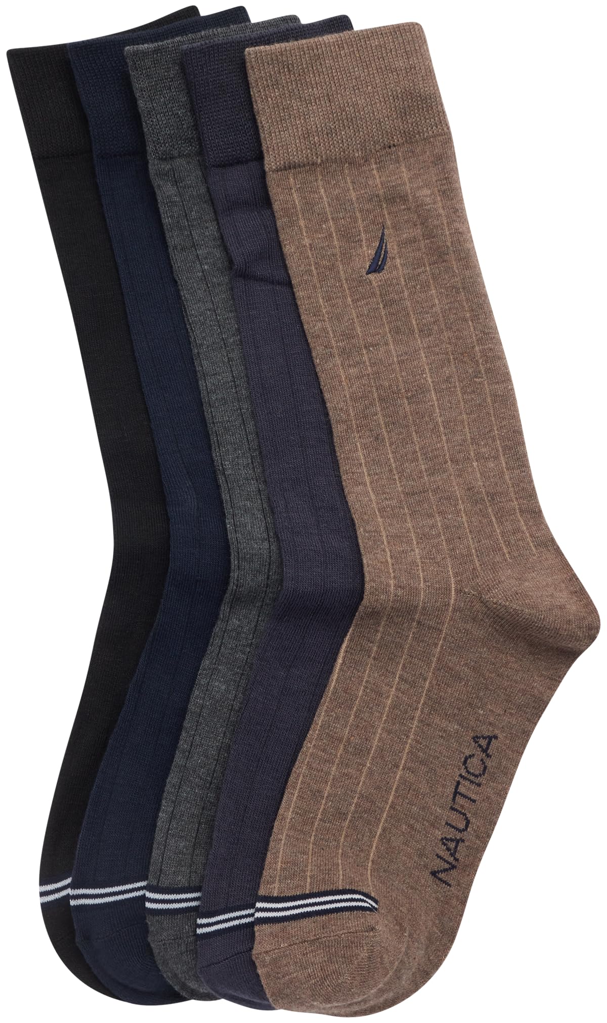 Nautica Mens Dress Socks - 5 Pack Breathable Comfort Stretch Crew-Length Work Socks for Men for Business Formal Wear (6-12.5)