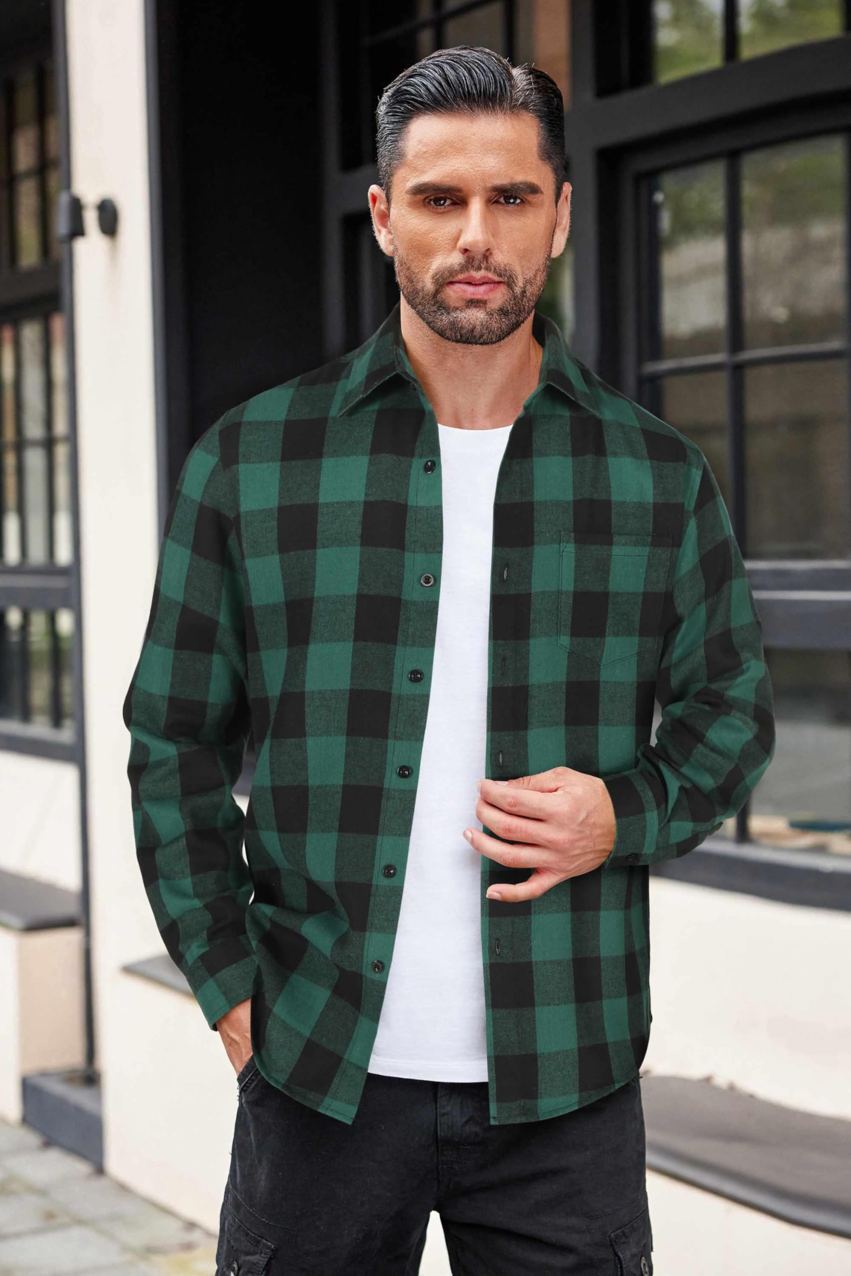 COOFANDY Mens Flannel Shirts Long Sleeve Button Down Shirt with Pocket Casual Shirts Work Shirts for Men