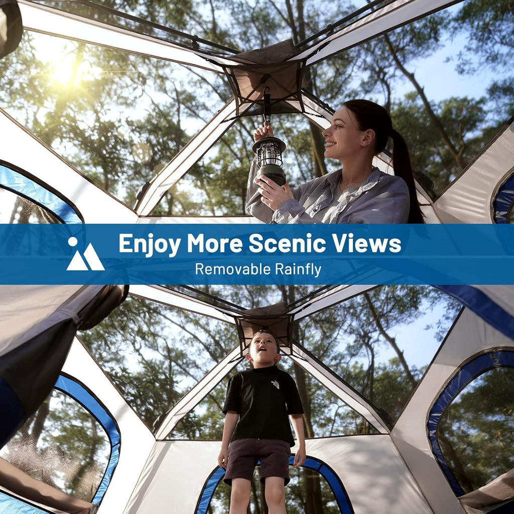 3/4 Person Camping Tent with 1 Door, 4 Windows, and Upgraded Ventilation– Instant Setup, Waterproof, 8'x 8'x 67''Oxford Fabric Floor Pop Up in 60 Seconds Includes Rainfly and Backpack