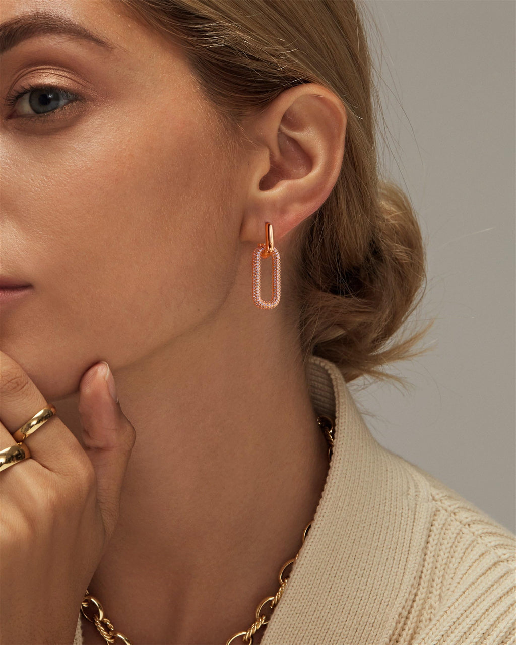 Gold Earrings for Women Trendy, Simple Dainty 14K Gold Plated Paperclip Square Chain Link Dangle Hoops Earrings Pin Stud Huggie Earrings Lightweight Hypoallergenic Minimalist Aesthetic Gold Jewelry for Christmas Gifts