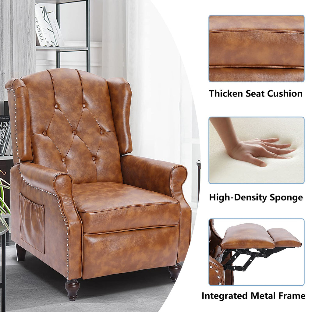 Wingback Chair with Massage and Heat, Tufted Fabric Pushback Recliner Chair, Wingback Recliner Chair with Remote Control, Padded Cushion, Wooden Legs, Small Recliners for Small Spaces
