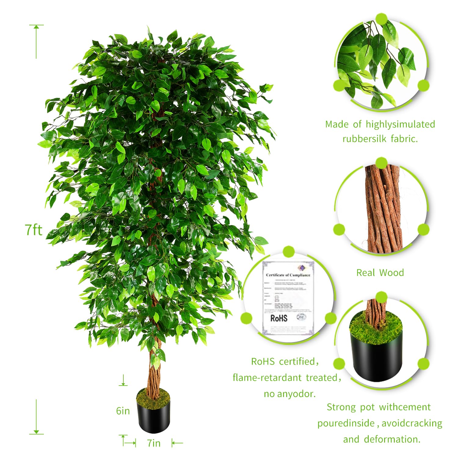 OXLLXO 5ft Artificial Ficus Silk Tree (60in) with Plastic Nursery Pot Faux Tree, Fake Plant for Office House Farmhouse Living Room Home Decor (Indoor/Outdoor)