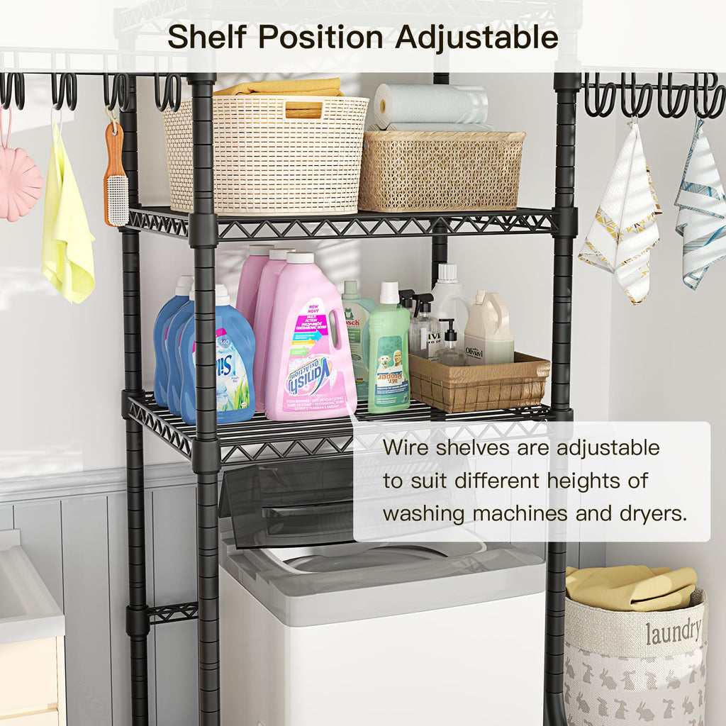 Ulif U8 Medium Laundry Room Storage Organizer, Over the Washer and Dryer Storage Shelves for Laundry Organization, 32.3”W x 17.3”D x 76.2”H, Suit Washing Machine Width within 29.9”, Hold 304 lb, Black
