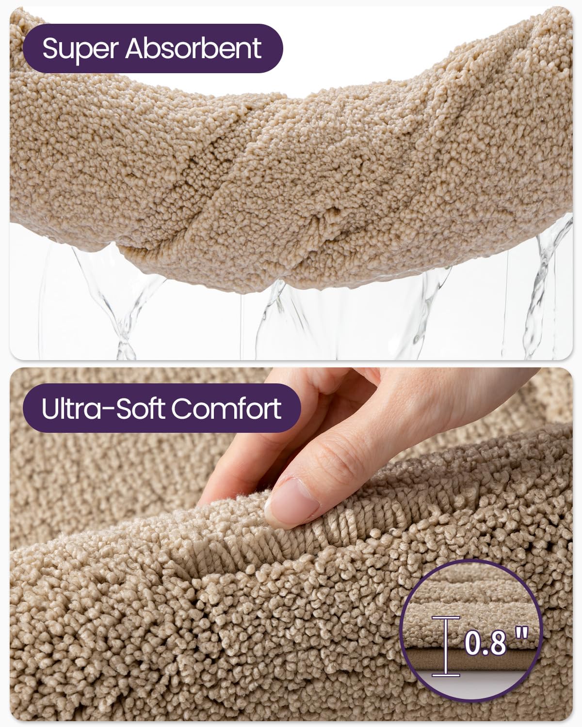 DEXI Bath Mats Bathroom Rug, 32x20 Non Slip Bathroom Rugs Washable, Absorbent Bathmat Quick Dry for Shower Floor Sink, Beige