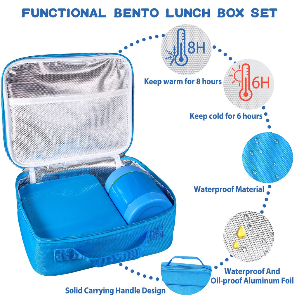 Bento Lunch Box Set for Kids with 10oz Soup Thermo, Leak-Proof Lunch Containers with 4 Compartment, Kids Thermo Hot Food Jar and Insulated Lunch Bag for Kid to School,BPA-Free(Basketball)