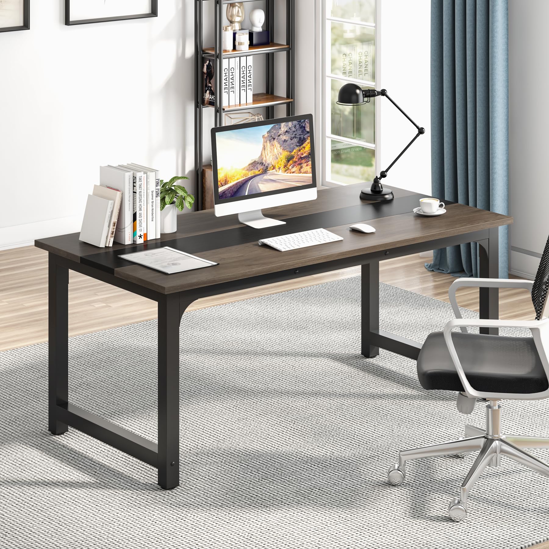 Tribesigns 63” Executive Desk, Large Office Computer Desk with Thicken Frame, Modern Simple Workstation Business Furniture for Home Office, Rustic Brown/Black