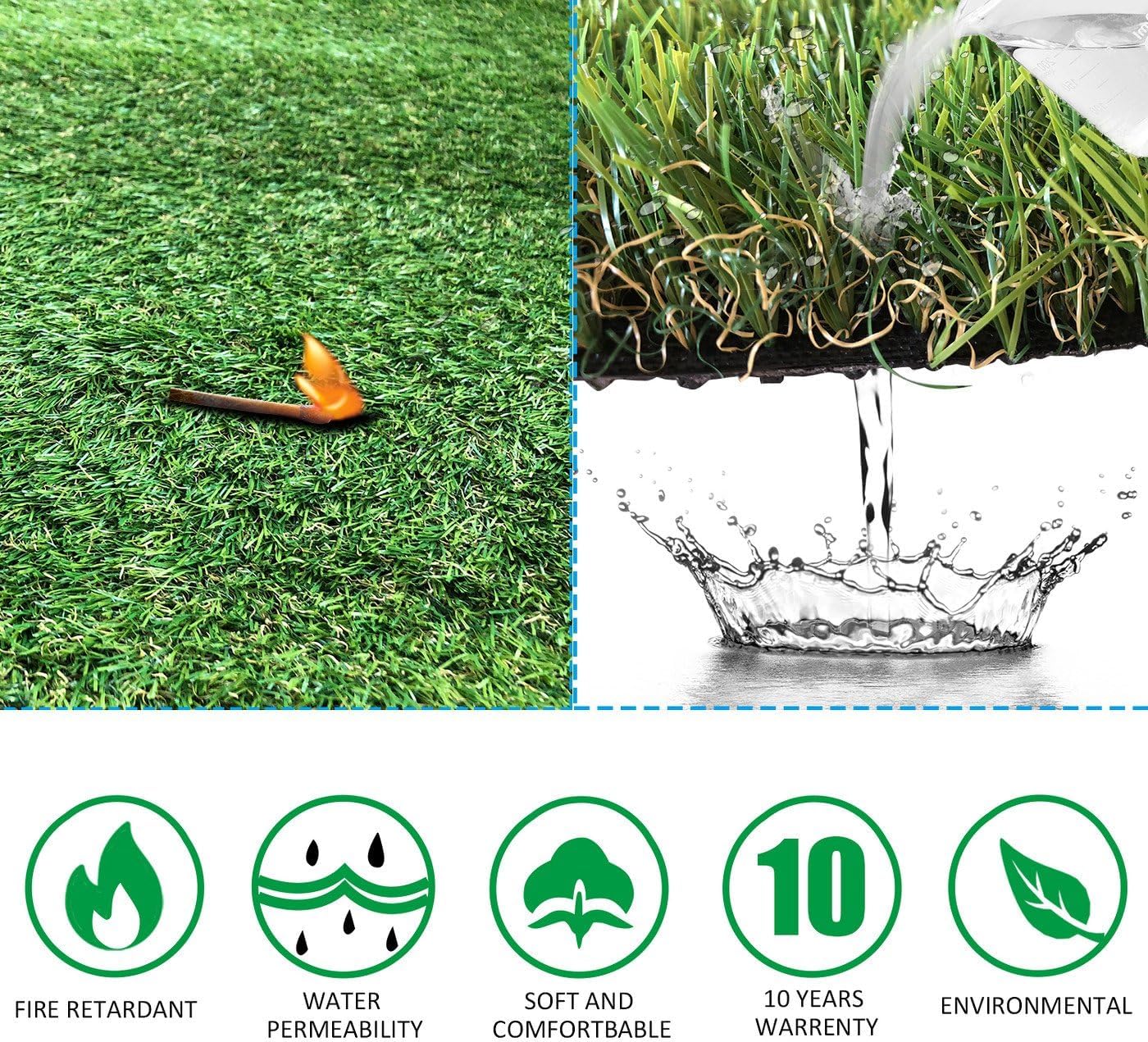 Petgrow 4FTx7FT Artificial Realistic & Thick Fake Mat for Outdoor Garden Landscape Pet Pad Dog Synthetic Grass Rug Turf