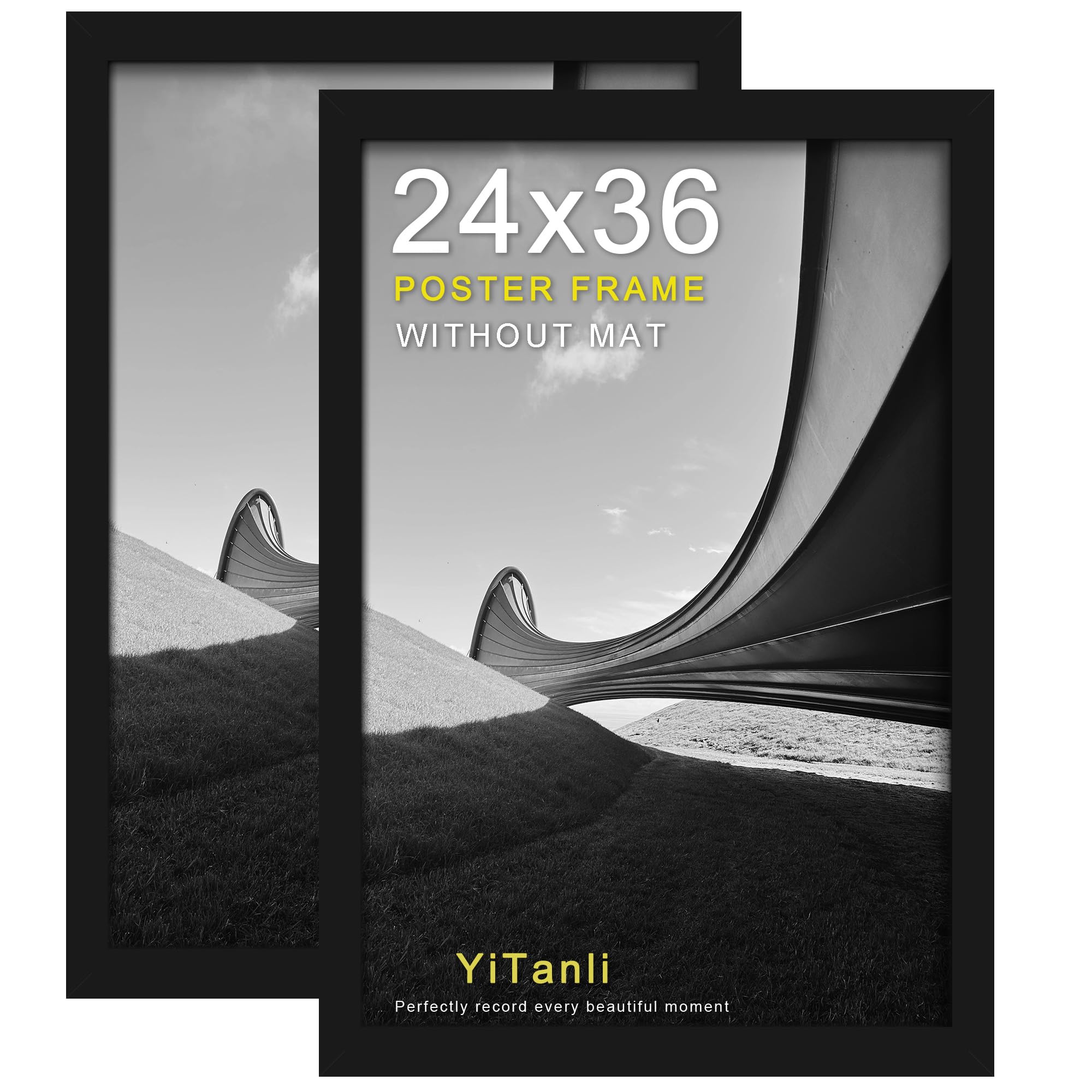 16x24 Black Frame 2 Pack, Engineered Wood for 24 x 16 in Poster | Horizontal or Vertical Wall Mounting, 24x16 Poster Frames for Gallery, Office, and Home Decor