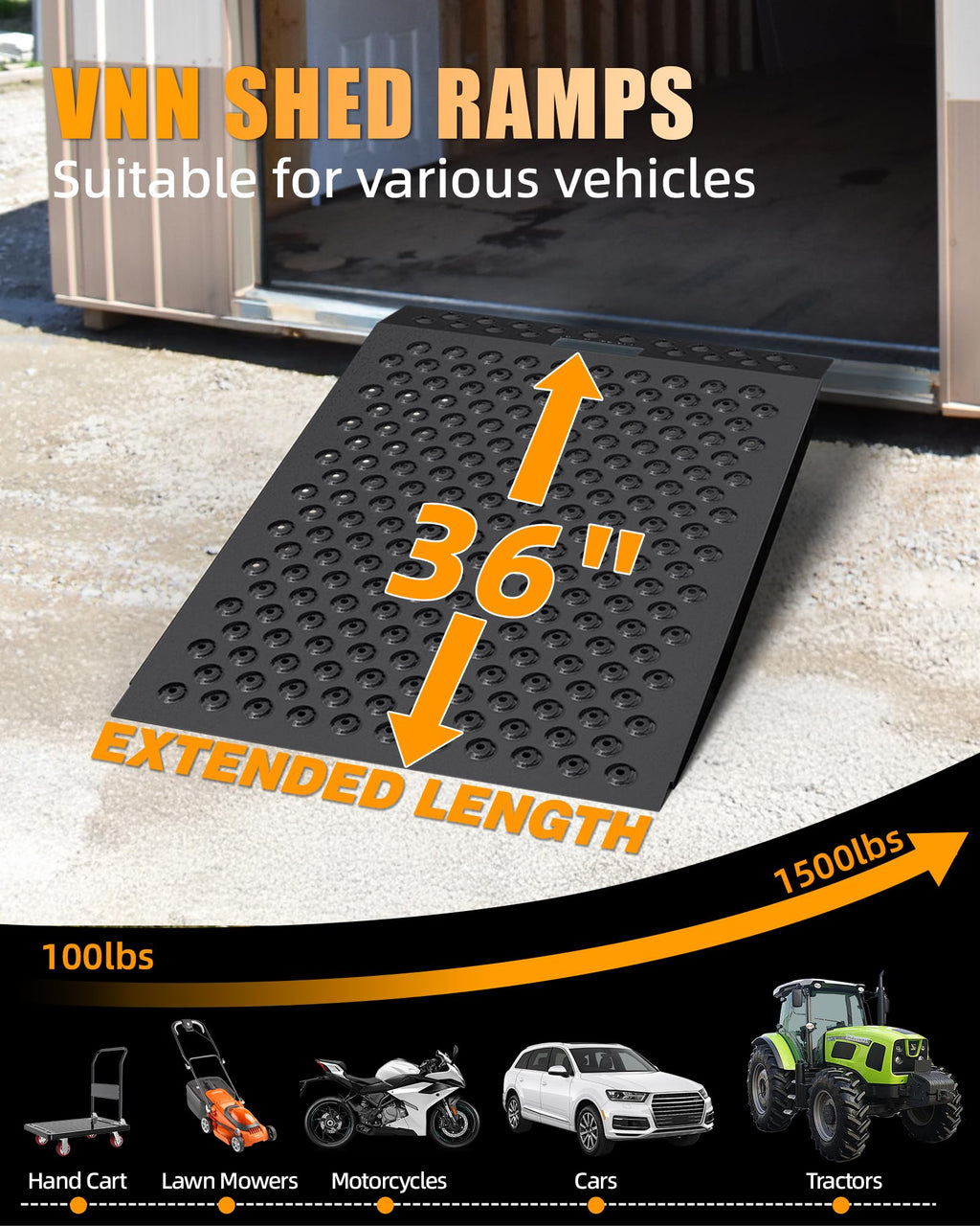 VNN 29" x 24" Shed Ramp for Riding Mower - 750 LB Capacity Shed Ramps, Anti-Slip Punch Plate Ramp for ATV, Motorcycles, Garages & Barns (1PC,Black, Alloy)