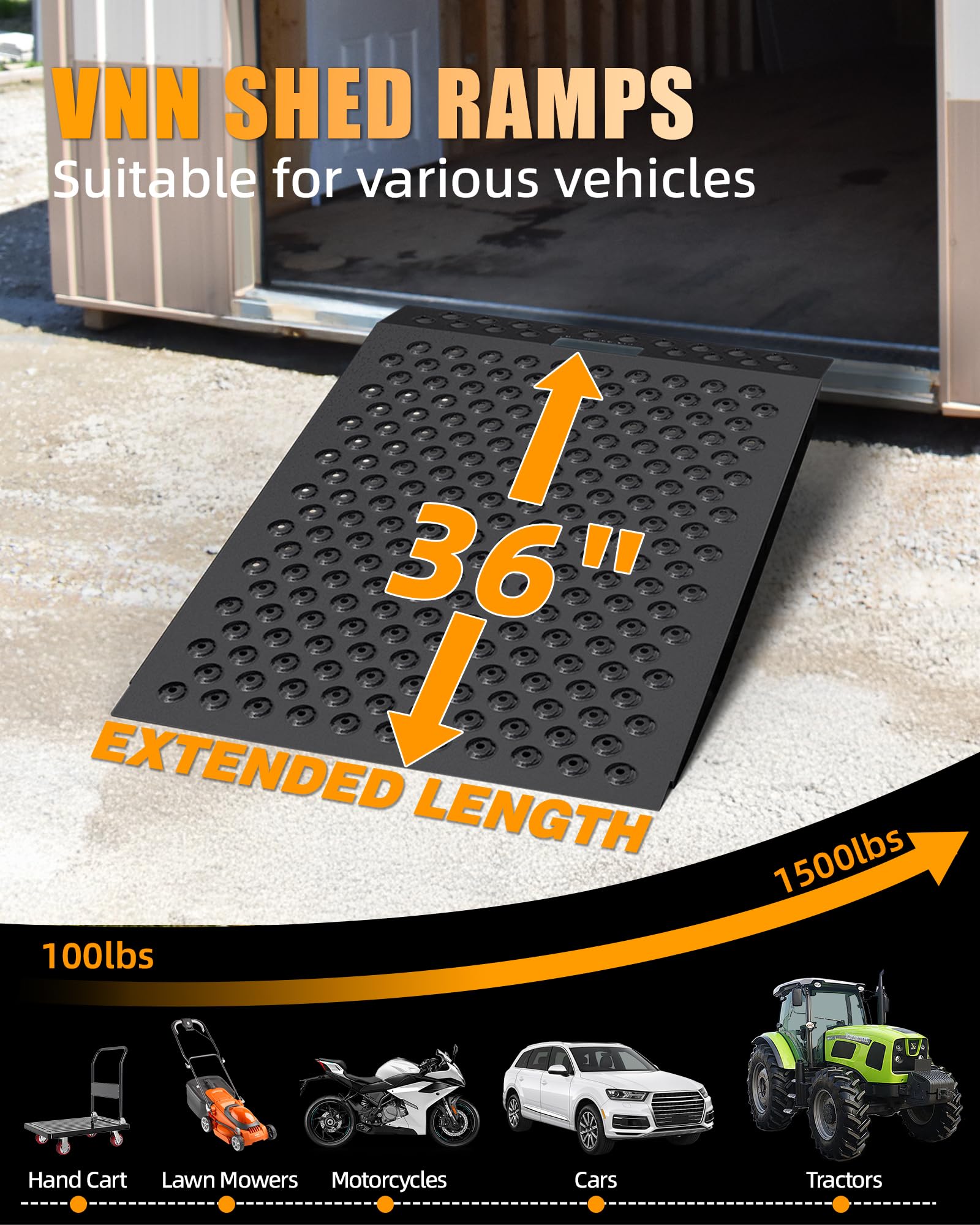 VNN 29" x 24" Shed Ramp for Riding Mower - 750 LB Capacity Shed Ramps, Anti-Slip Punch Plate Ramp for ATV, Motorcycles, Garages & Barns (1PC,Black, Alloy)