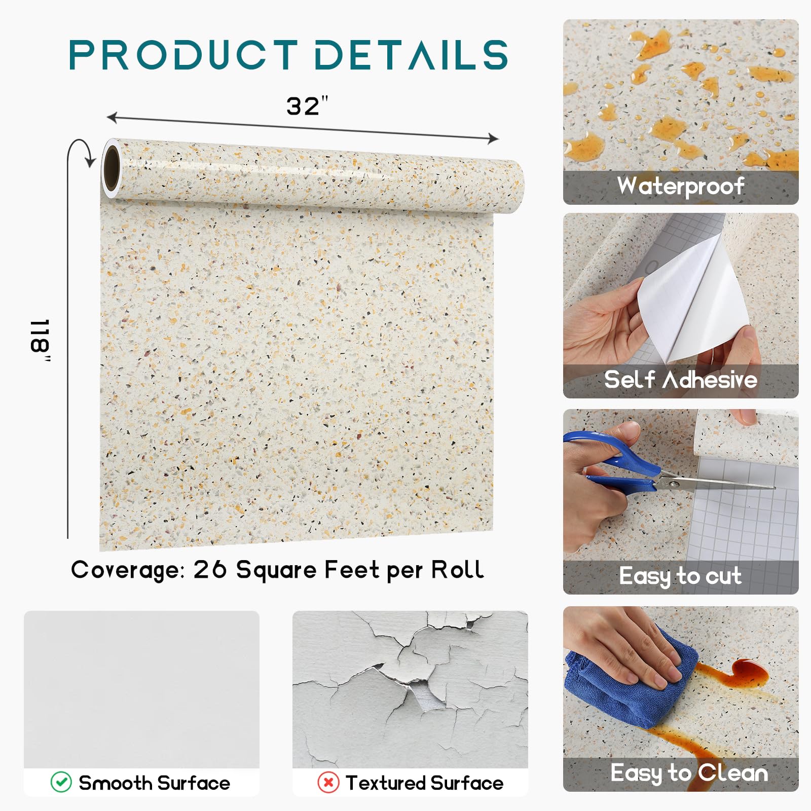 VEELIKE 15.7''x118'' Granite Contact Paper for Countertops Waterproof Self Adhesive Granite Wallpaper Peel and Stick Countertops for Kitchen Bathroom Counter Top Removable Decorative Vinyl Film