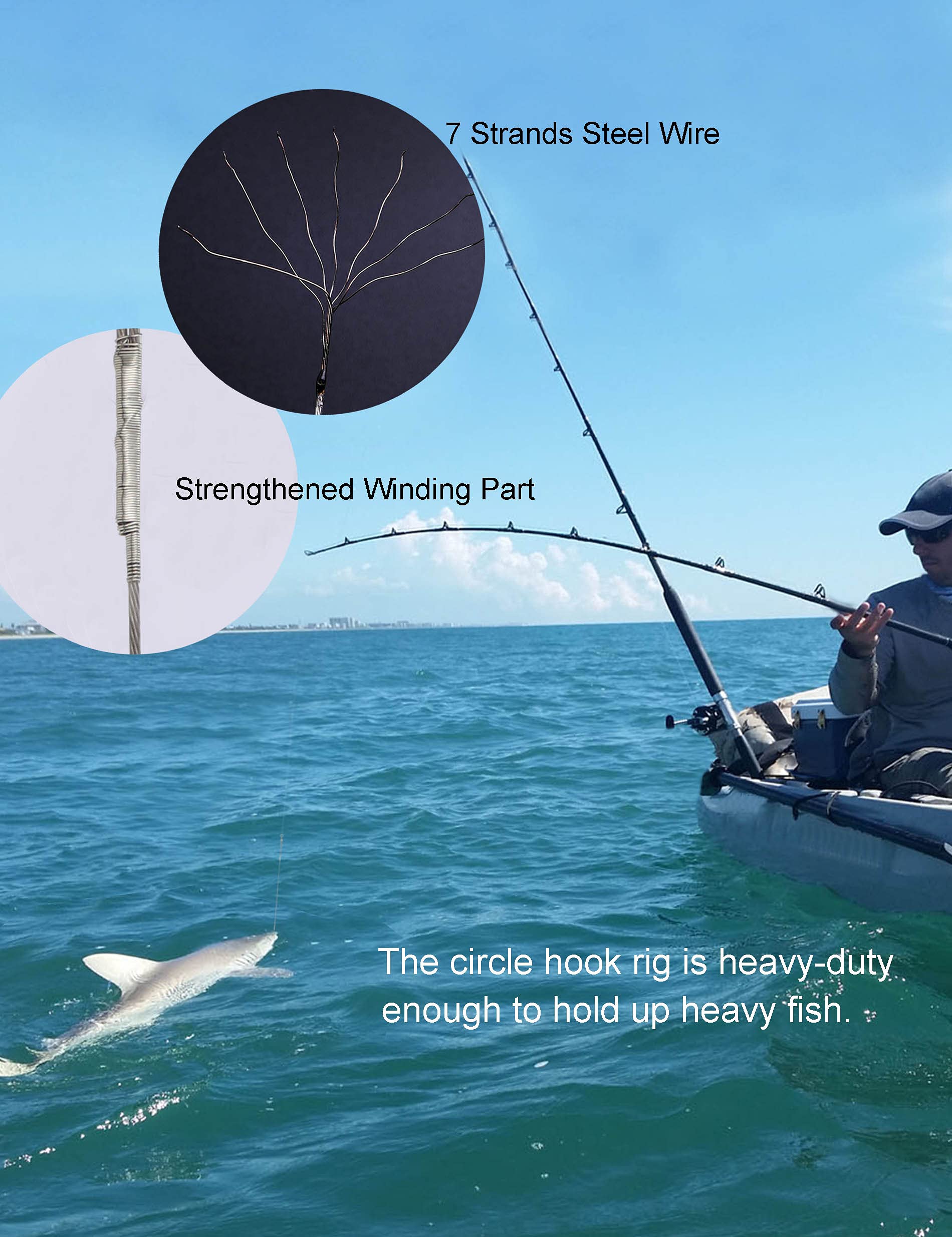 Circle Hooks Rigs Saltwater Steel Leader Wire, 25pcs Heavy Duty Circle Hook with Leader Wire Bass Catfish Fishing Lure Rig