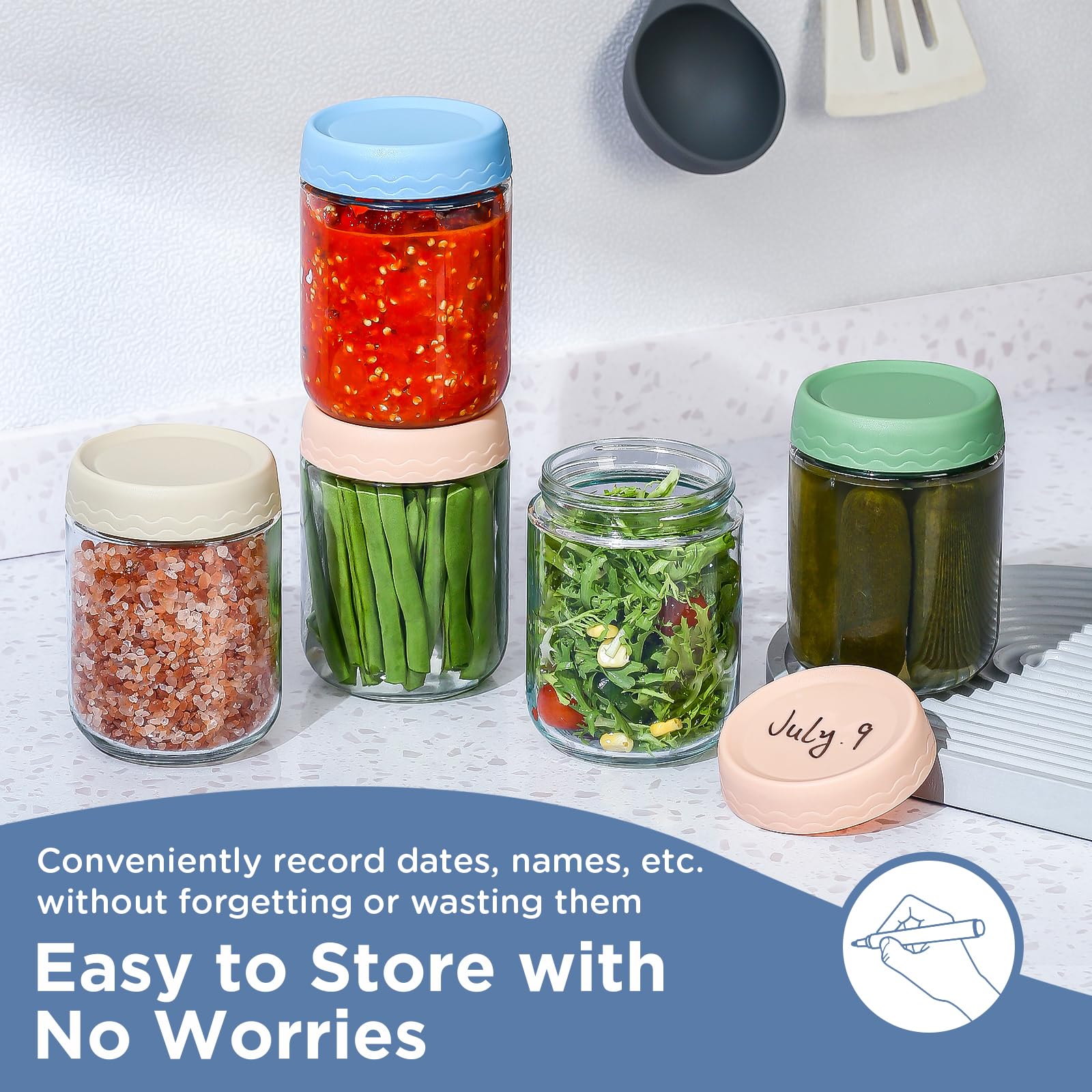 DRKIO 10 Oz Overnight Oats Containers with Lids - 4 Pack Glass Storage Jars with Airtight Lids Wide Mouth Mason Food Jars Great for Meal Prep Salad Chia Pudding Snacks Yogurt Sugar Spice Cereal