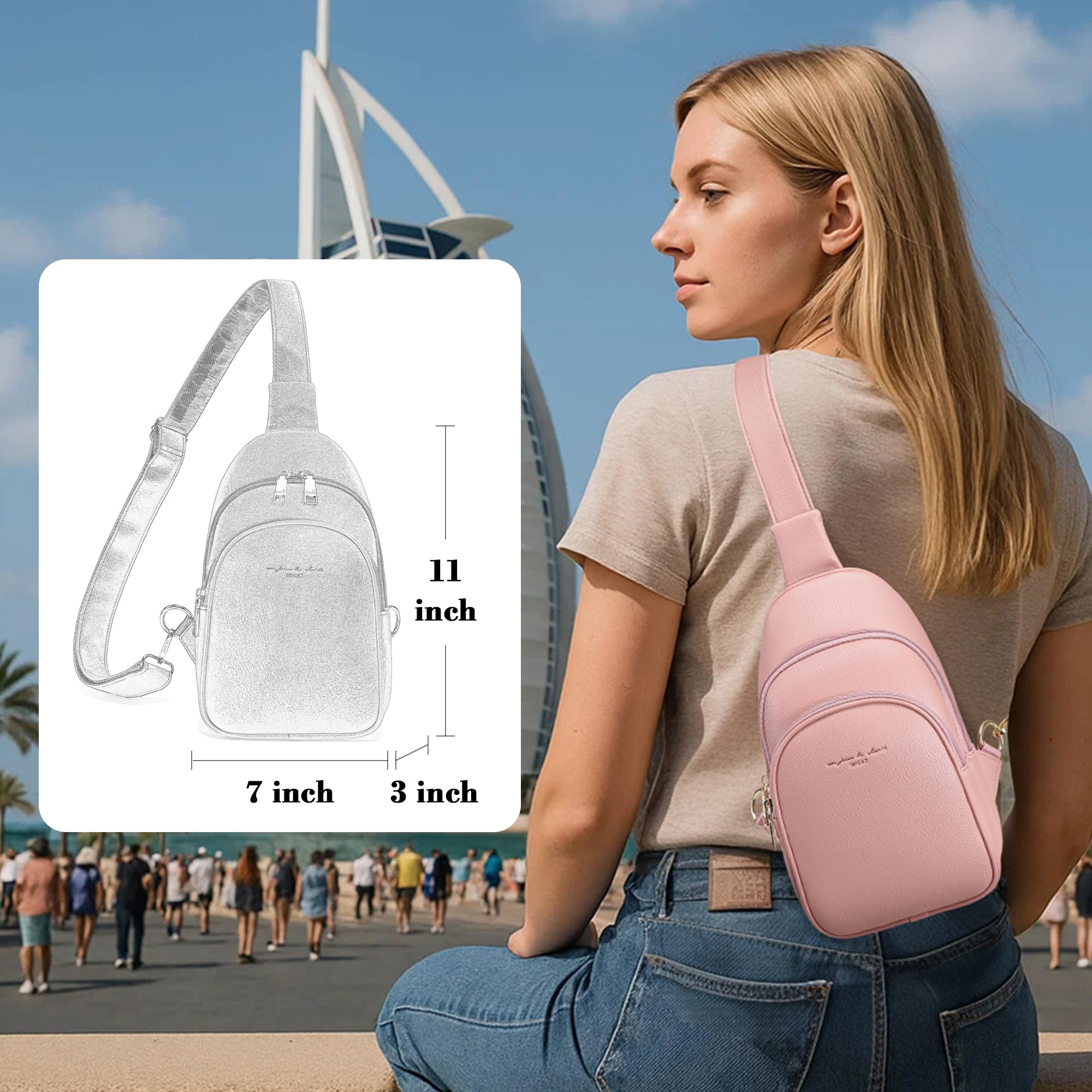 INICAT Small Crossbody Sling Bags Faux Leather Fanny Packs Purses for Women Everyday & Travel