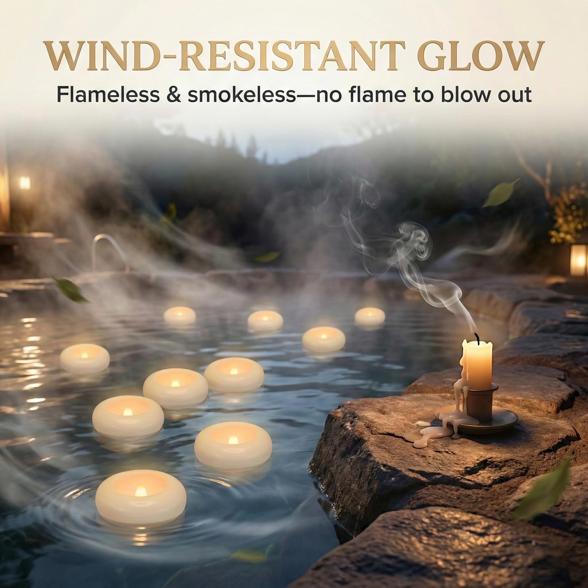 Aignis 12-Pack Waterproof Flameless Candles, 2.2" Slim Plastic Battery Operated LED Pillar Candles with 2 Remotes & Timers, Melt-Proof Fake Electric Candles for Outdoor Patio, Wedding, Home Decor