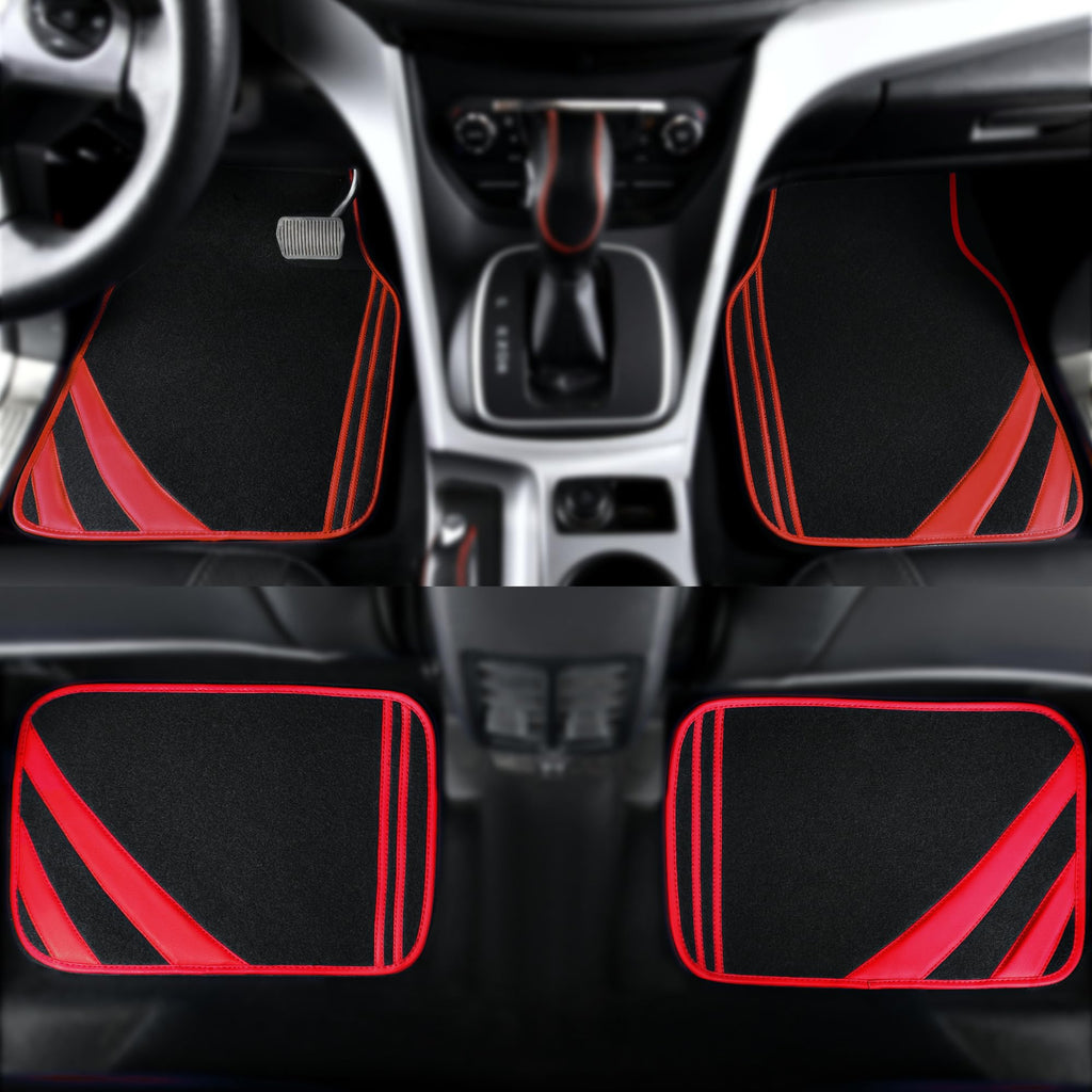 CAR PASS Car Seat Covers Full Set for Women Girls with Waterproof Car Floor Mats,Anti-Slip Leather Steering Wheel Cover,Universal Fit for SUVs,Vans,Trucks,Sedans,Cars (Combo Set,Black & Pink)