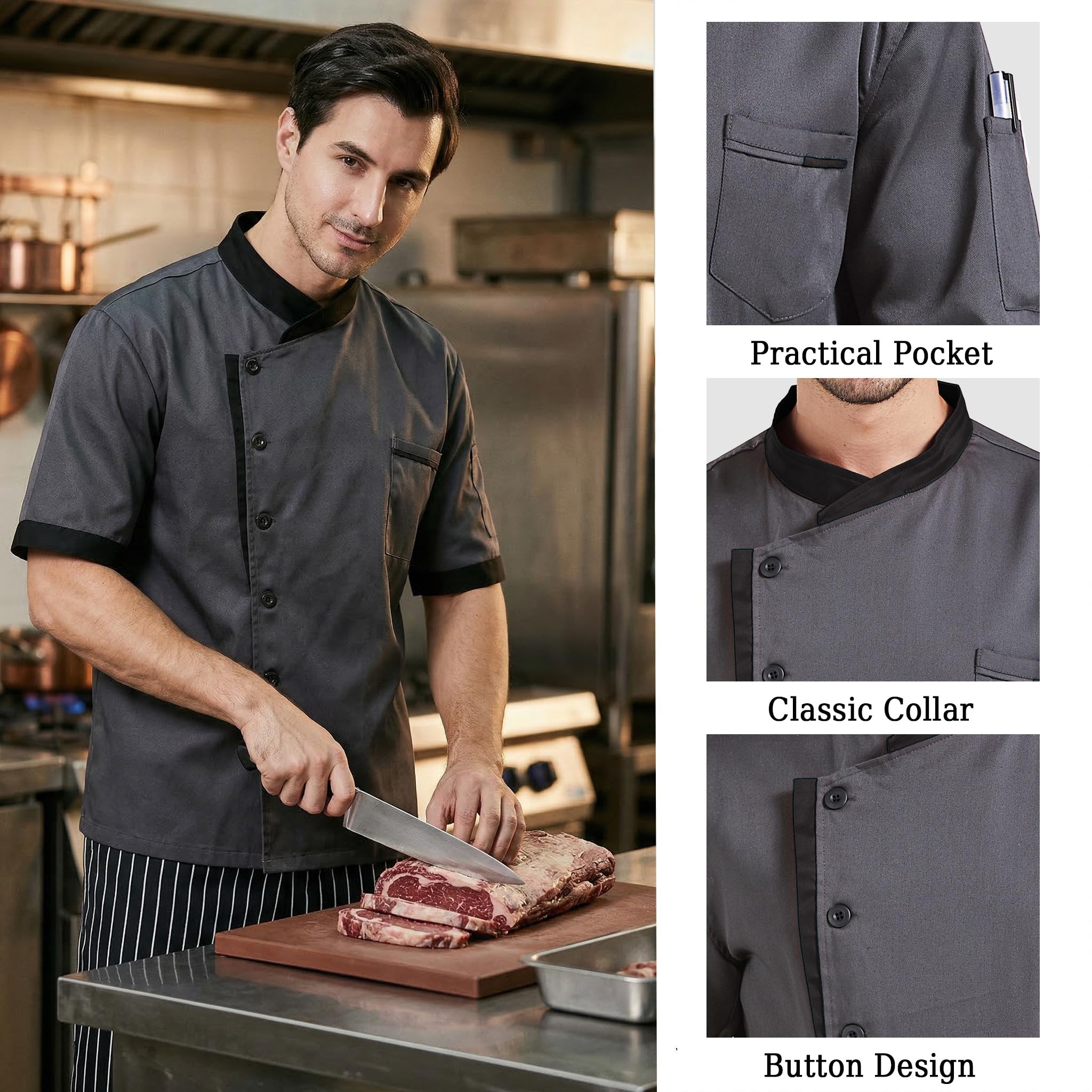Nanxson Unisex Chef Jacket Men's Chef Coat Restaurant Kitchen Chef Uniform CFM0016